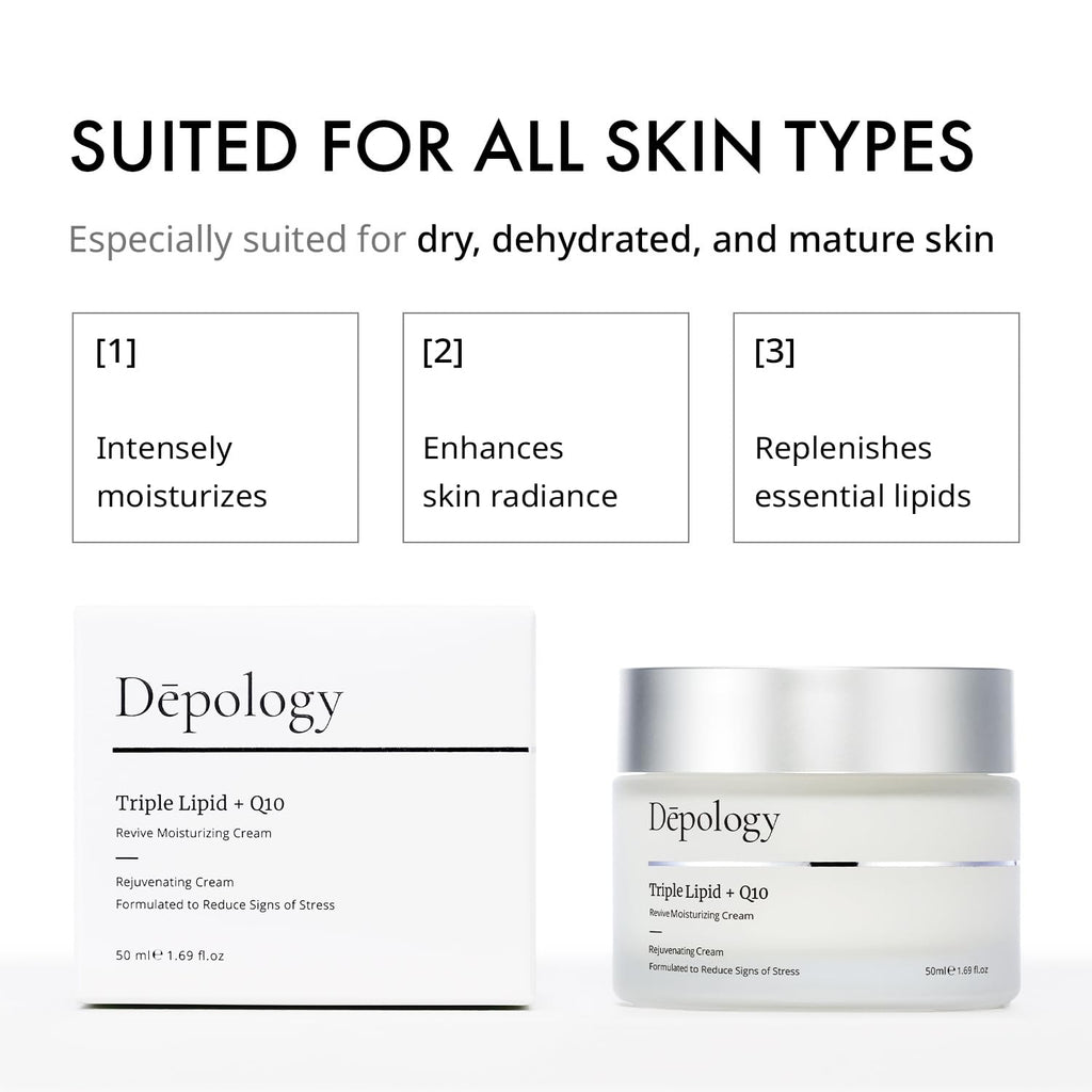 Clearance Dēpology Triple Lipid Q10 Moisturizing Cream, Barrier Repair Rejuvenating Face Cream, Anti Stress Hydrating Facial Moisturizer 50ml For Dry Sensitive Skin