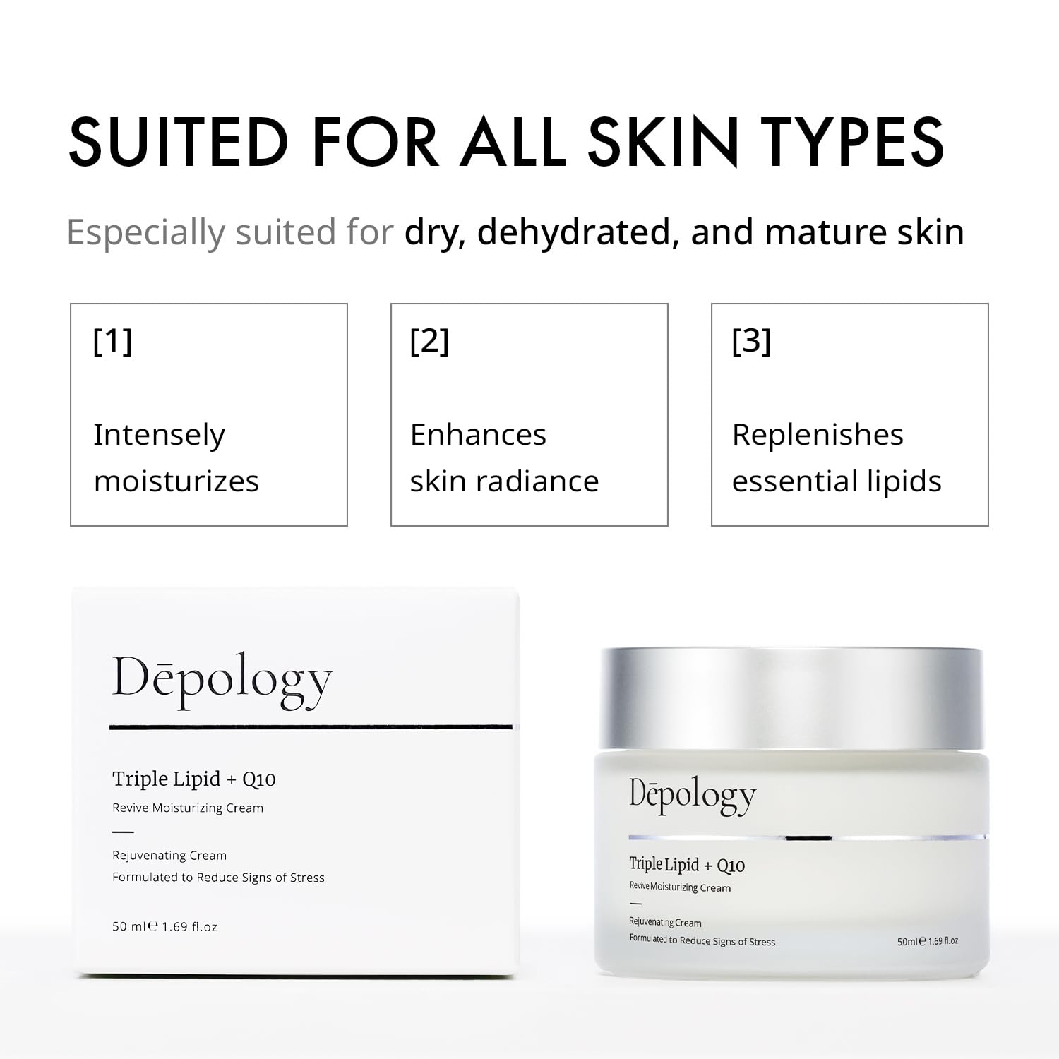 Clearance Dēpology Triple Lipid Q10 Moisturizing Cream, Barrier Repair Rejuvenating Face Cream, Anti Stress Hydrating Facial Moisturizer 50ml For Dry Sensitive Skin