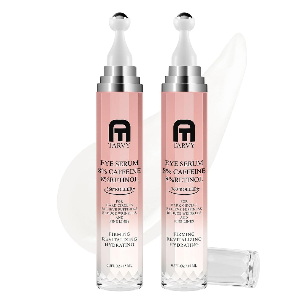 2500Pcs Clearance TARVY Caffeine Retinol Eye Serum with 360° Roller, Anti-Aging Eye Essence for Dark Circles Puffiness Wrinkles, Hydrating Firming Under Eye Cream 15ml