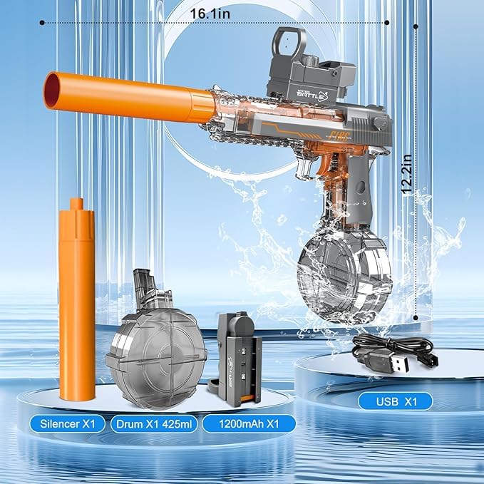 1253Pcs Clearance Transparent Desert Eagle Electric Water Gun, Manual & Automatic Dual Mode Squirt Gun, Rechargeable High Pressure Summer Pool Beach Toy