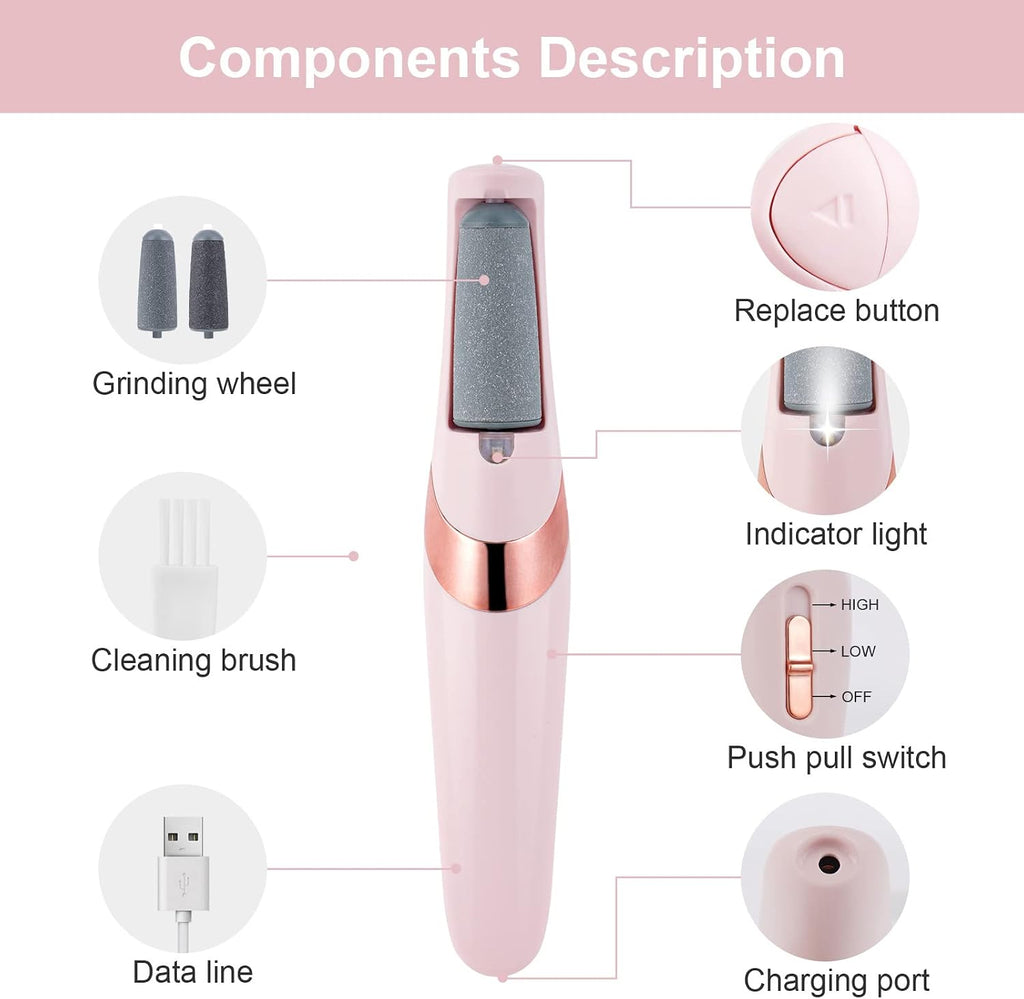 Rechargeable Electric Foot Callus Remover Clearance, Dual Speed Pedicure Tool with 2 Replacement Roller Heads, USB Charging Dead Skin Hard Cracked Heel Foot File for Home Foot Spa