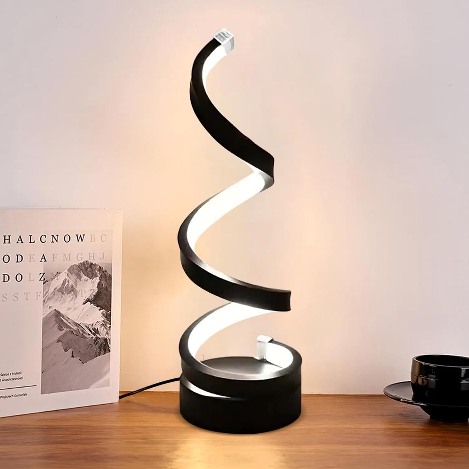 Modern Spiral LED Table Lamp Clearance, Flexible Curved Ribbon Desk Lamp Dimmable Warm Light, Minimalist Art Sculpture Night Light for Bedroom Office Decor