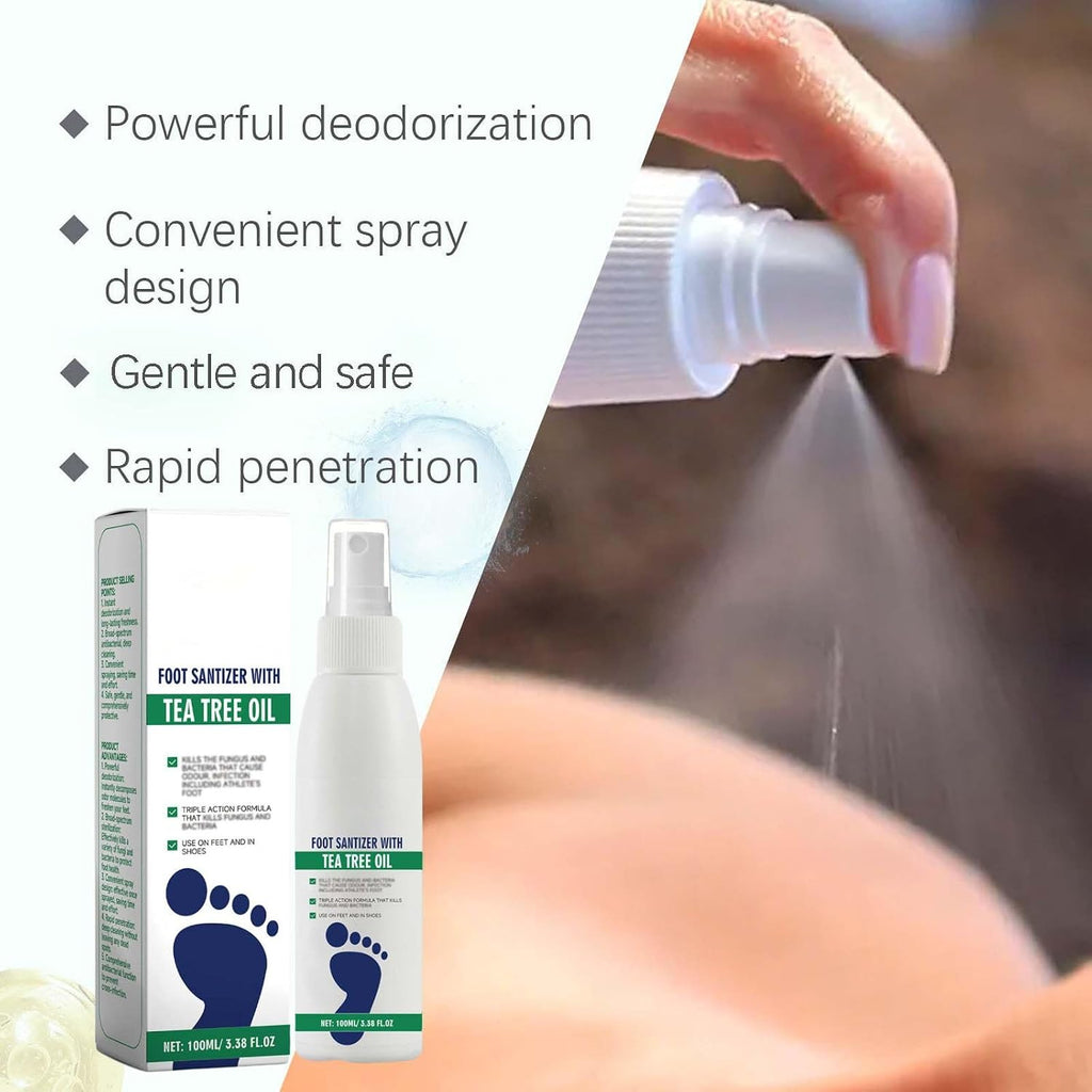 100ml Tea Tree Oil Antimicrobial Foot Sanitizer Spray Clearance, Natural Foot Odor Eliminator, Anti-Fungal Athlete’s Foot Treatment Mist for Feet & Shoes