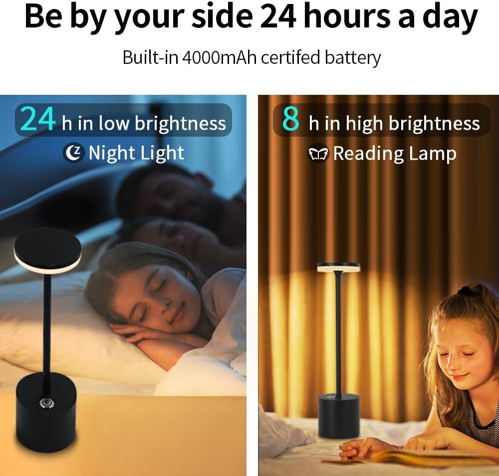 Cordless Tall LED Table Lamp Clearance, Touch Dimmable Rechargeable Metal Desk Night Light, Multi Colors Available for Bar Bedroom Restaurant