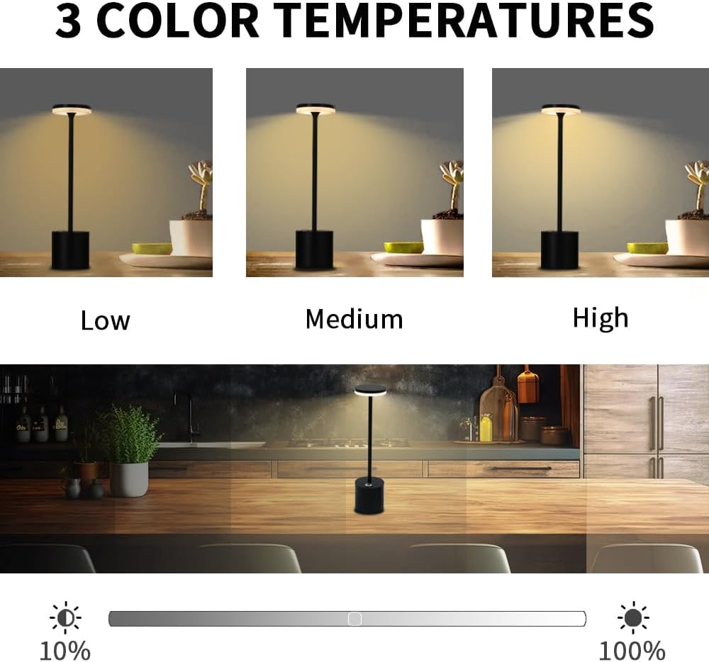 Cordless Tall LED Table Lamp Clearance, Touch Dimmable Rechargeable Metal Desk Night Light, Multi Colors Available for Bar Bedroom Restaurant