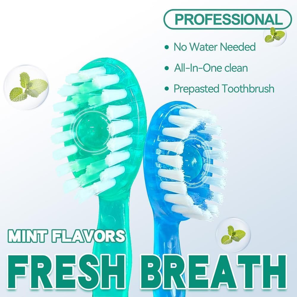 Clearance 5-in-1 Disposable Travel Toothbrushes, No Water Needed Mint Bead On-the-Go Mini Toothbrush with Floss Tongue Scraper Toothpick, 26PCS Per Pack