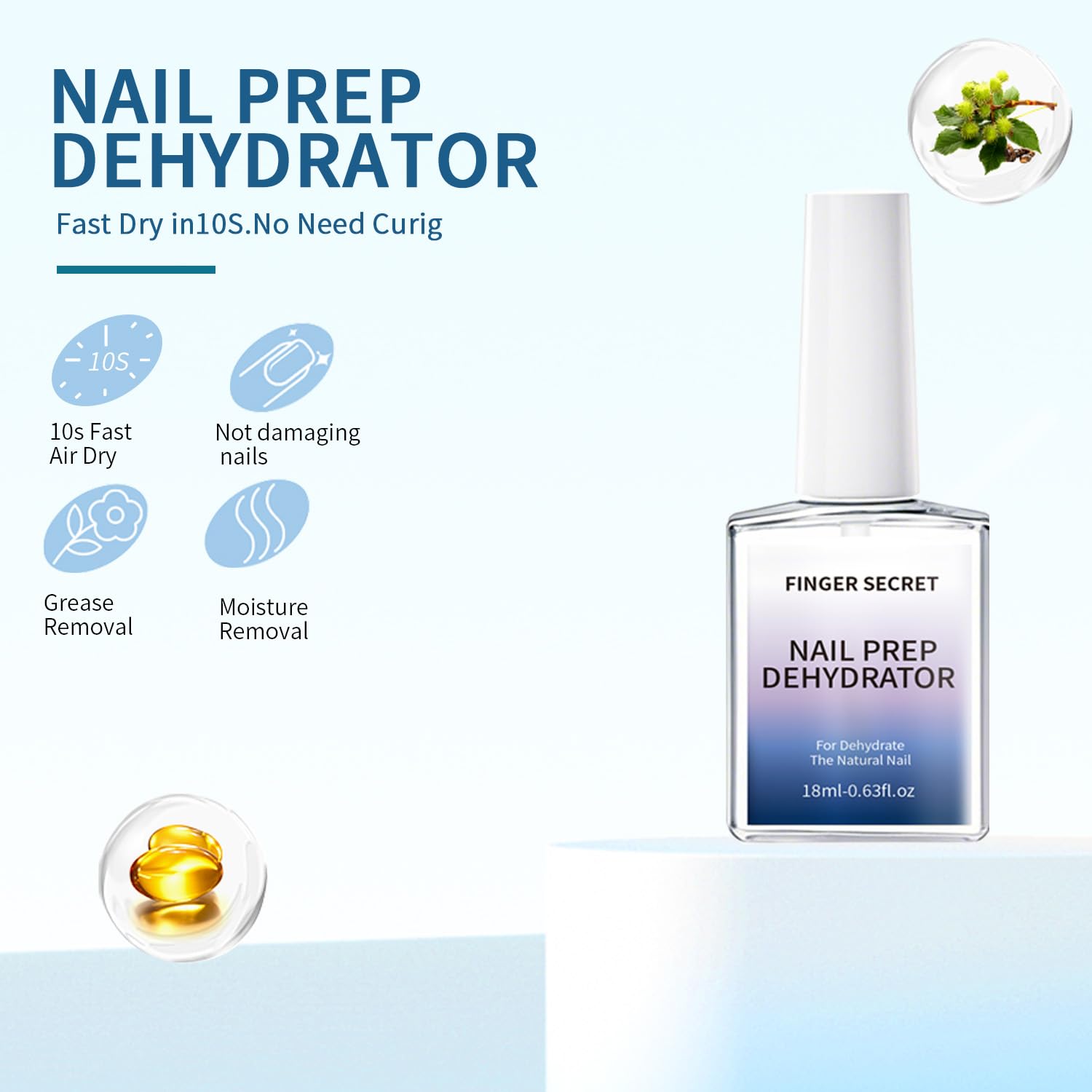 Clearance Finger Secret X-Strength Nail Prep Dehydrator + Primer 18ml, Salon Grade Nail Bonder, Mild Formula Boost Adhesion, Prevent Lifting for Gel & Acrylic Manicure
