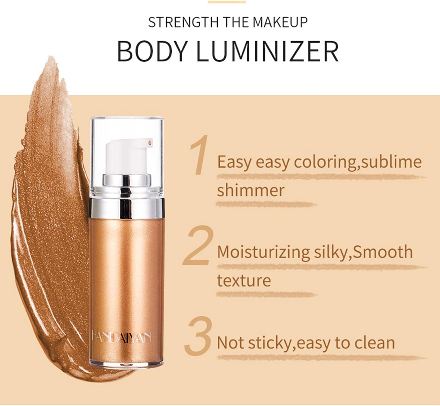 Clearance HANDAIYAN Shimmer Body Cream, Glitter Liquid Highlighter for Body & Face, Mixed Colors Random Shipment, Long Lasting Luminous Bronzer
