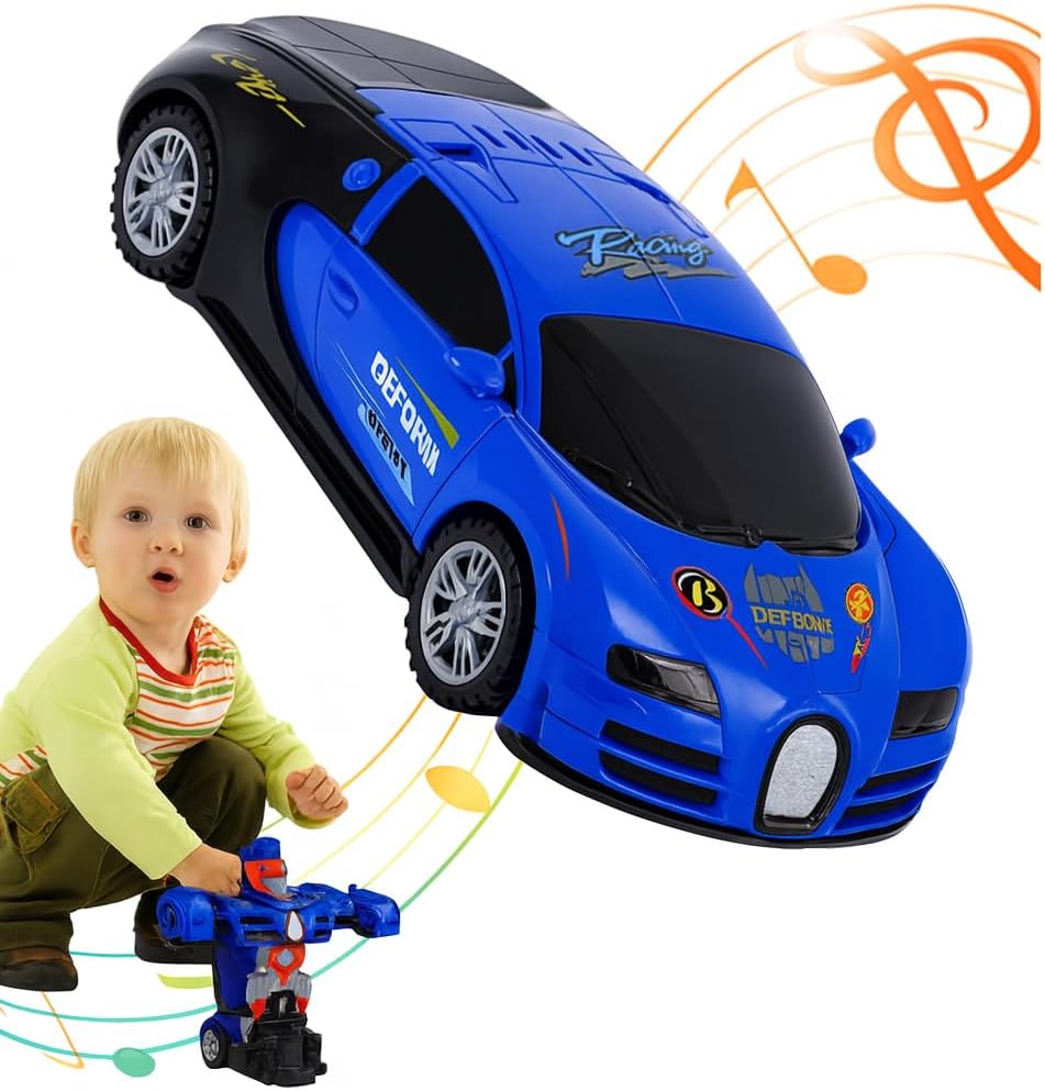 2 in 1 Bump & Go Transforming Car Robot Toy Clearance, Electric Auto Deformation Race Car with LED Lights & Music, Kids Toddler Vehicle Toy Mixed Colors