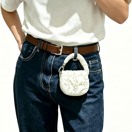 Quilted Mini Pouch Clearance, Ruched Cloud Tiny Coin Purse, Portable Keychain Zipper Wallet with Handle, Women Small Lipstick Earphone Bag