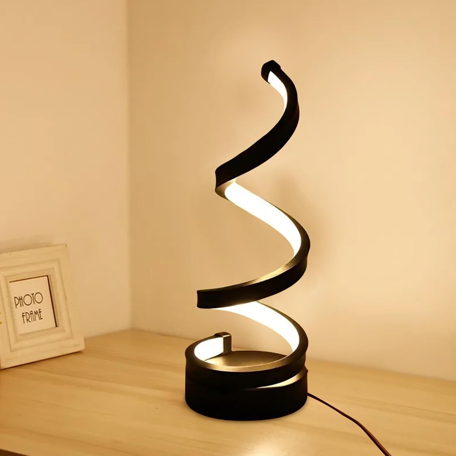 Modern Spiral LED Table Lamp Clearance, Flexible Curved Ribbon Desk Lamp Dimmable Warm Light, Minimalist Art Sculpture Night Light for Bedroom Office Decor