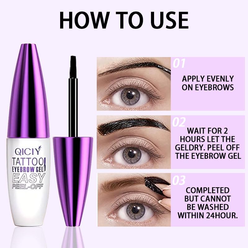 QICIY Peel Off Tattoo Eyebrow Gel Clearance, 3 Days Long Lasting Tint Brow Dye, Waterproof Sweat Resistant Easy Peel Off Eyebrow Tattoo Gel 3 Shades Available 10g