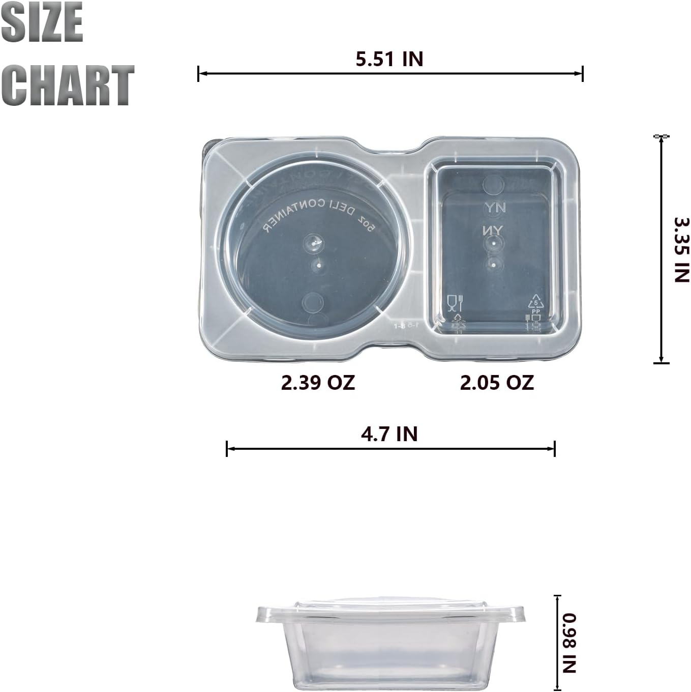 2 Compartment Snack Containers with Lids Clearance, 4.45oz Disposable Plastic Divided Condiment Cups, Dual Compartment Portion Tray for Nuts Candy Dip Travel Lunch Box, 5 Pack /14 Pack Optional