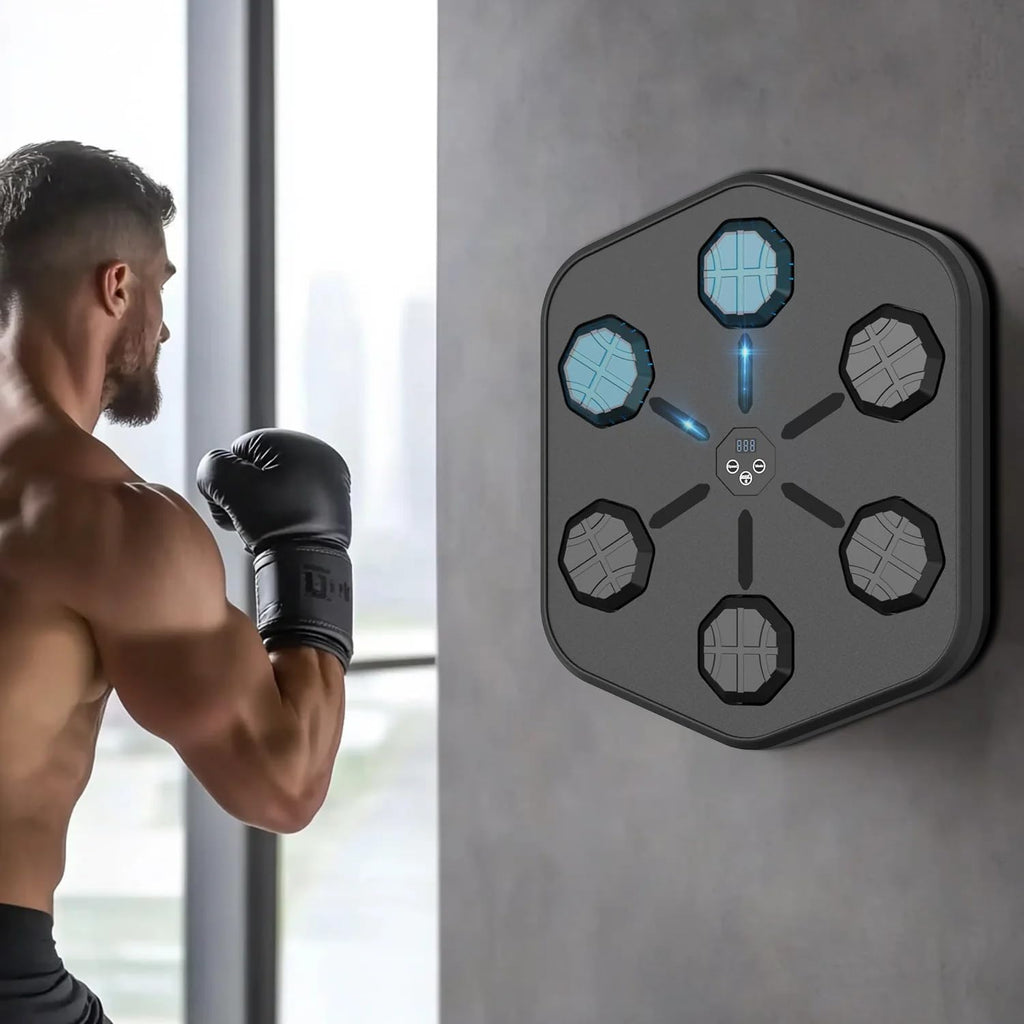 Smart Music Boxing Machine Wall Mounted Clearance, LED Light 6 Target Boxing Trainer with Bluetooth & Count Display, Home Workout Stress Relief Boxing Punch Pad for Adults Kids
