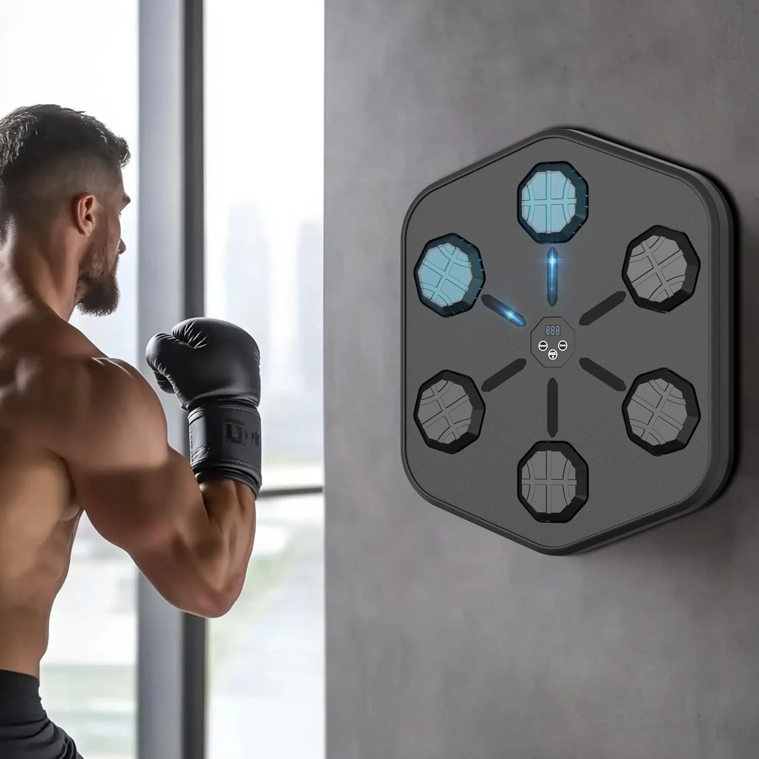 Smart Music Boxing Machine Wall Mounted Clearance, LED Light 6 Target Boxing Trainer with Bluetooth & Count Display, Home Workout Stress Relief Boxing Punch Pad for Adults Kids