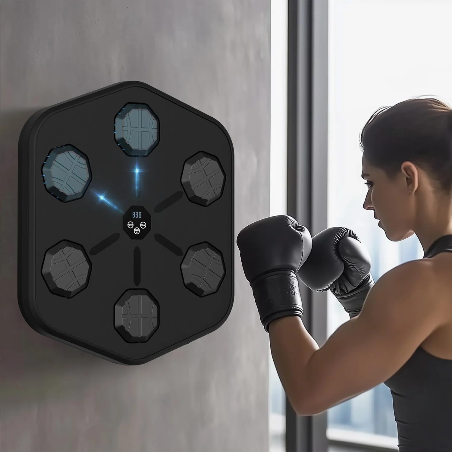 Smart Music Boxing Machine Wall Mounted Clearance, LED Light 6 Target Boxing Trainer with Bluetooth & Count Display, Home Workout Stress Relief Boxing Punch Pad for Adults Kids