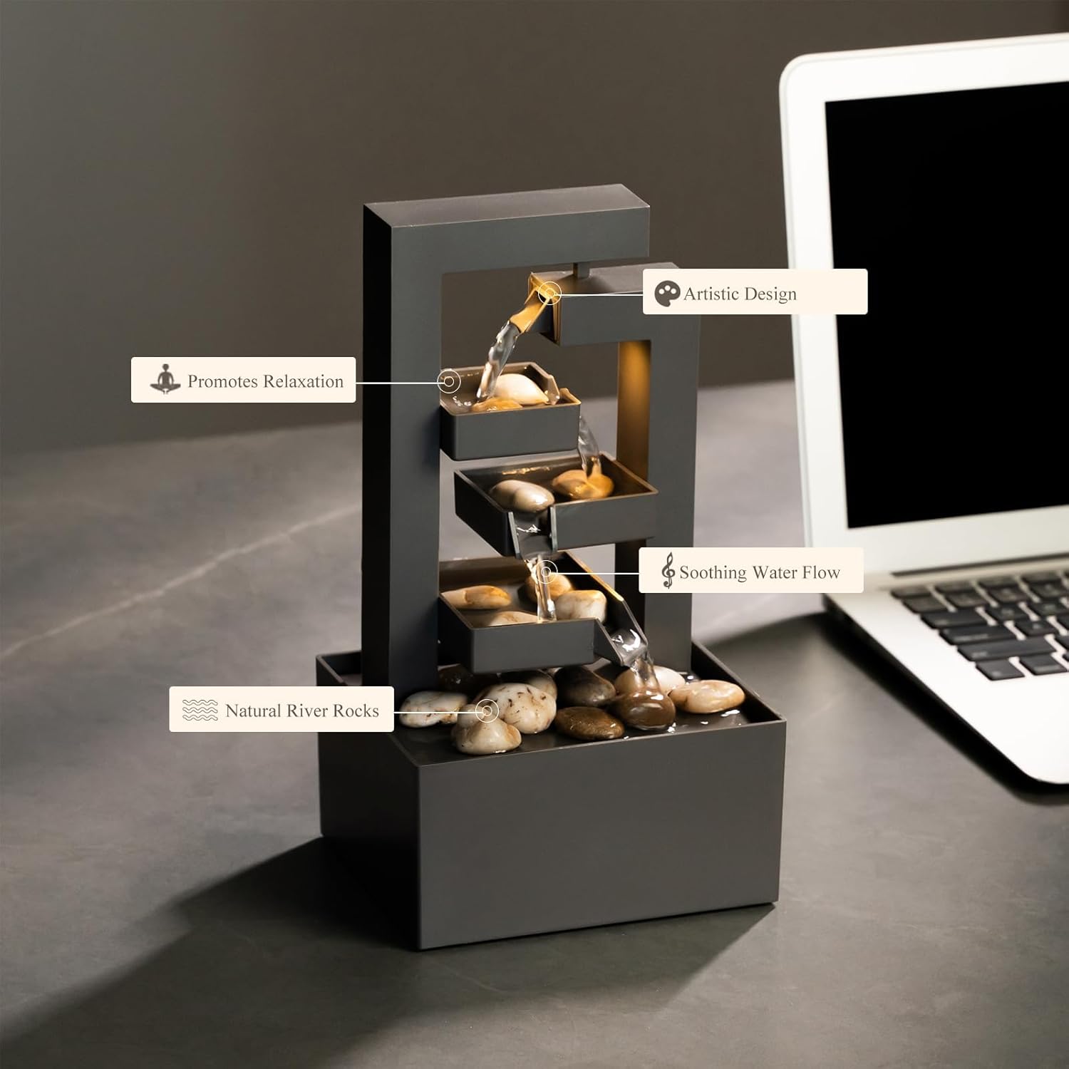 Warehouse Clearance Multi-Tier Desktop Water Fountain With River Stones For Home Decor, 74 Pieces Bulk Supply Gift Shops