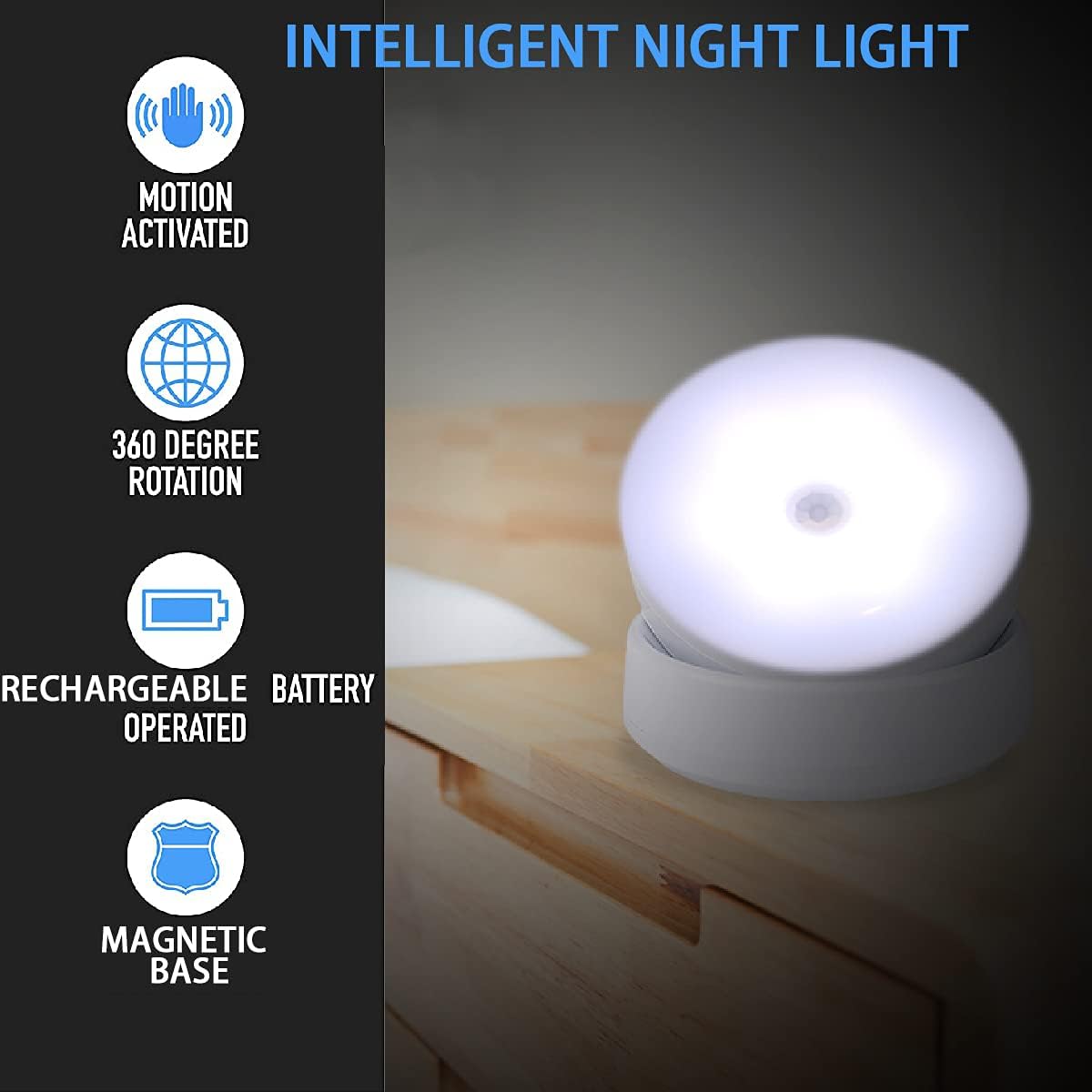 Motion Sensor LED Night Light Clearance, 360° Rotatable Rechargeable Wireless Wall Lamp, Auto On/Off Magnetic Stick-On Closet Stair Bedroom Cabinet Night Lamp