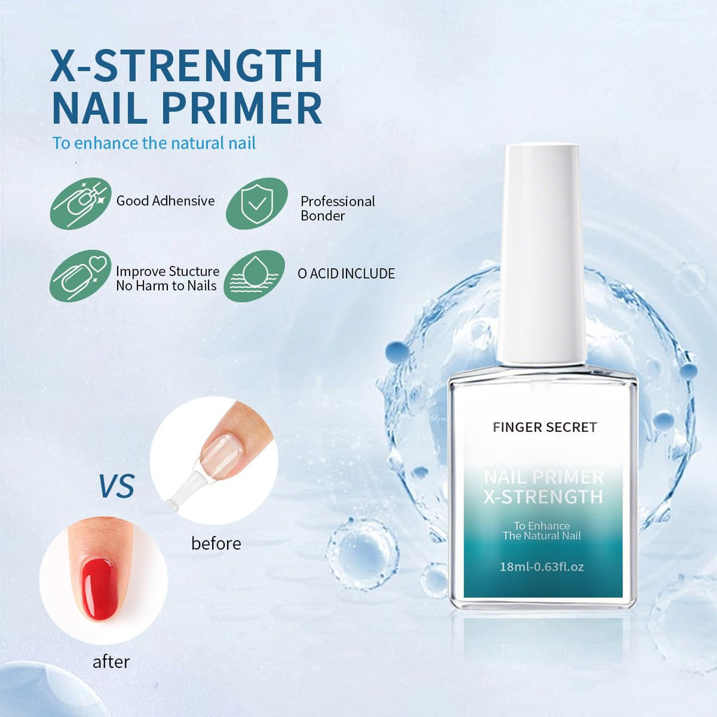 Clearance Sale Finger Secret X-Strength 18ml Nail Prep Primer, Professional Bonding Liquid for Gel & Acrylic Nails, Boost Adhesion for Extended Manicure Wear