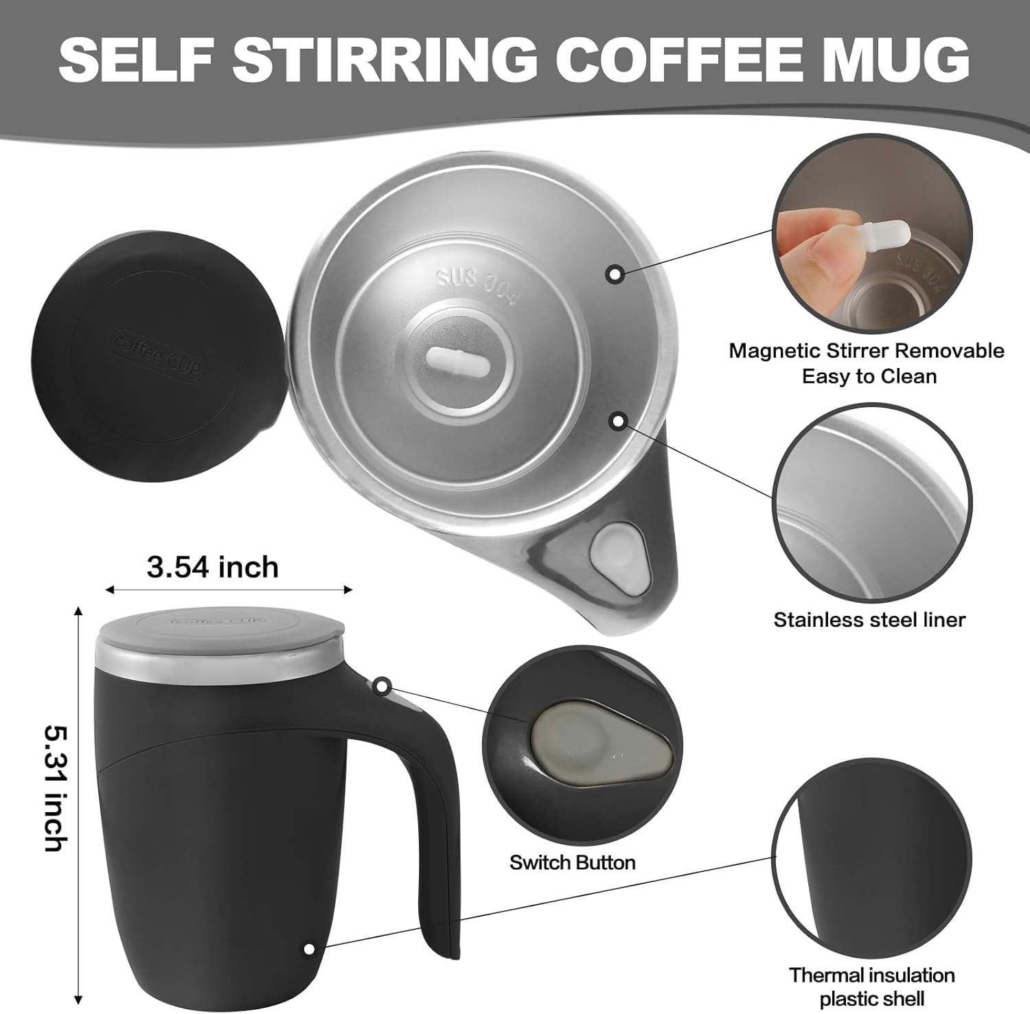 Warehouse Clearance Ergonomic Handle Automatic Stirring Coffee Cup, 910 Pieces Bulk Supply Coffee Lovers Gadget