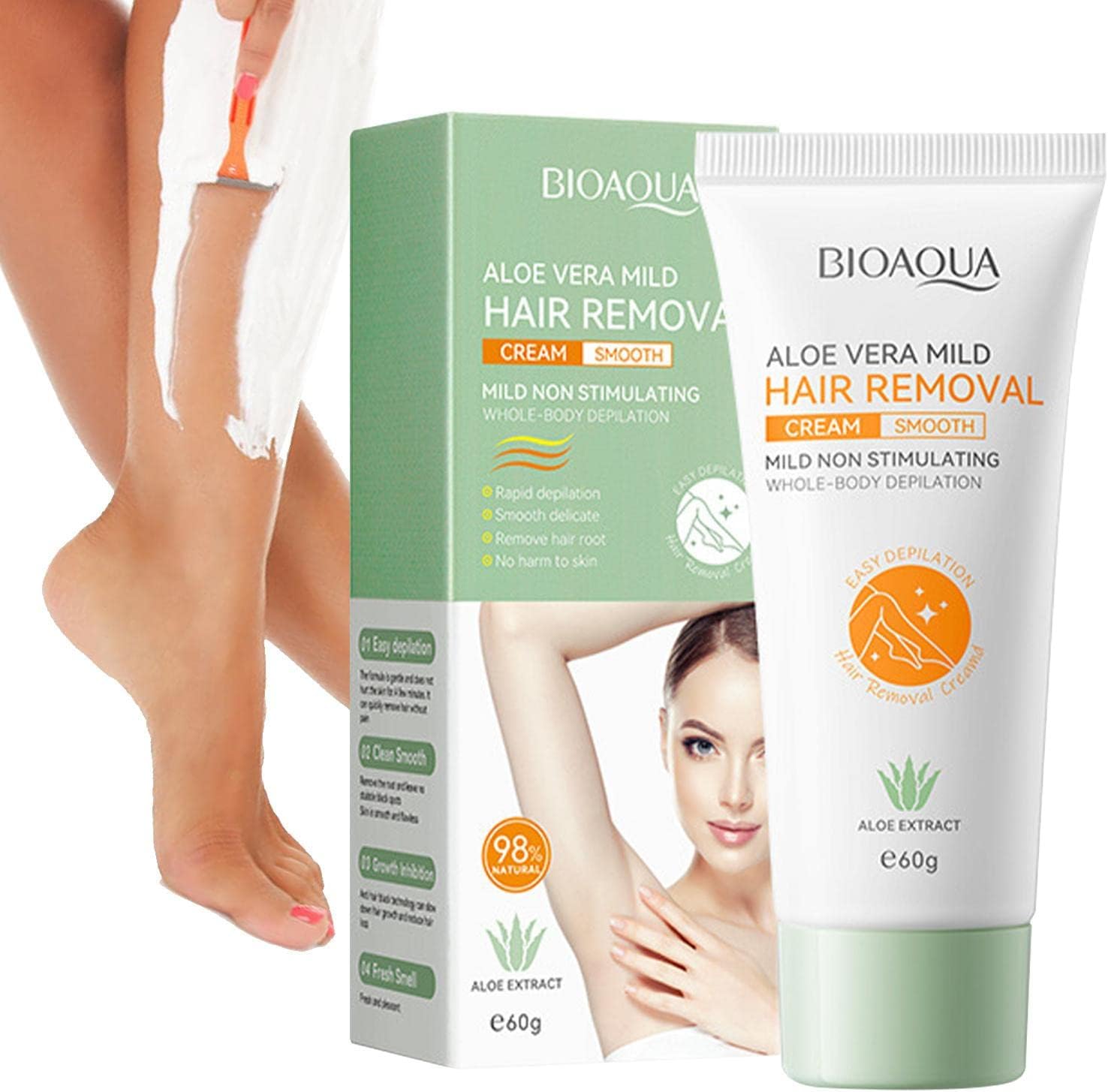 Aloe Vera Gentle Hair Removal Cream, Painless Body Depilatory Lotion, Underarm & Leg Hair Remover Clearance Stock