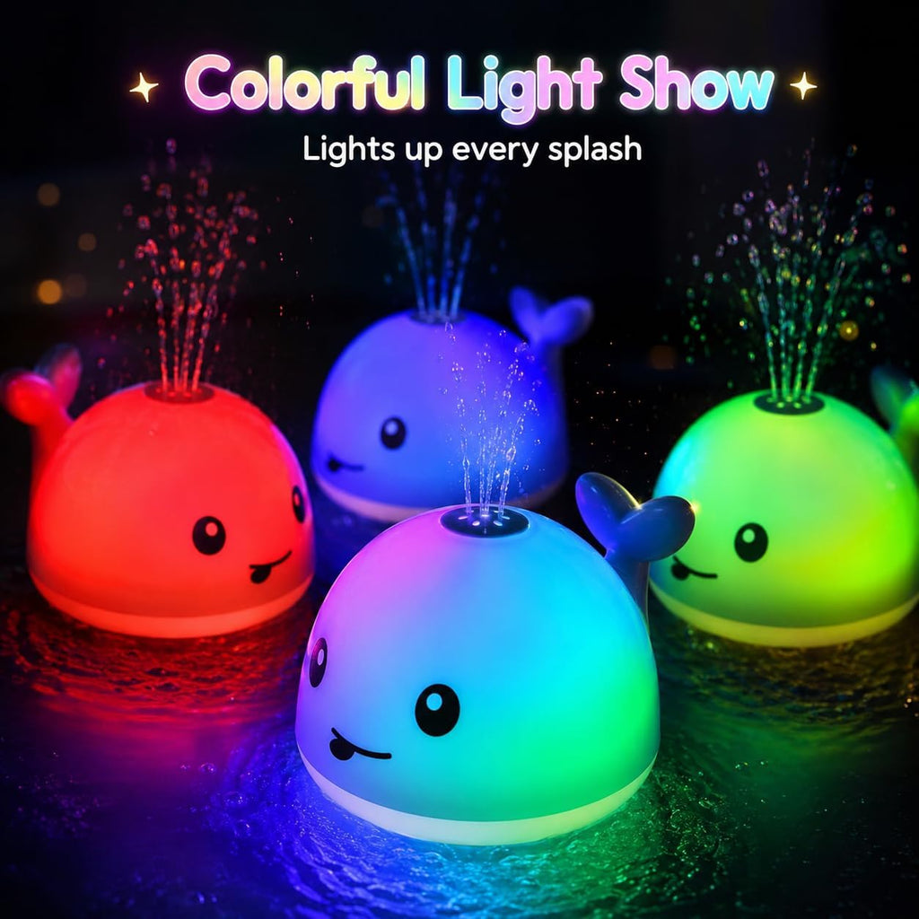 Whale Automatic Spray Bath Toy for Toddlers Clearance, RGB Color Changing Light Up Baby Shower Water Sprinkler Toy, Waterproof Kids Bathtub Light Show Play Toy