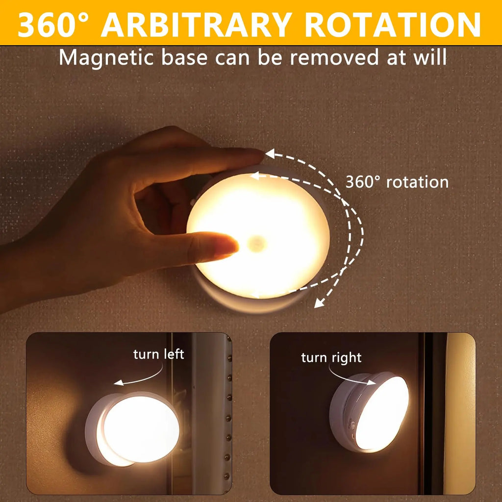 Motion Sensor LED Night Light Clearance, 360° Rotatable Rechargeable Wireless Wall Lamp, Auto On/Off Magnetic Stick-On Closet Stair Bedroom Cabinet Night Lamp