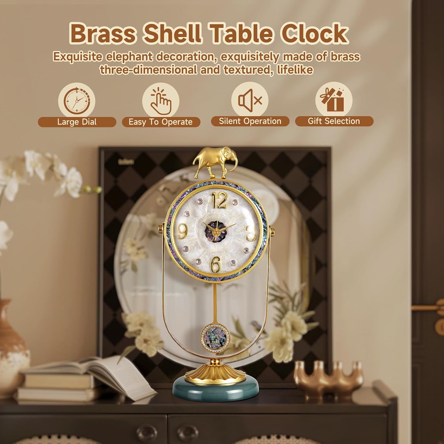 Bulk Clearance Luxury Table Clocks Wholesale | Golden Elephant Decor Desk Clock & European Roman Numeral Pillar Pendulum Clock, Limited Stock Bundle Liquidation