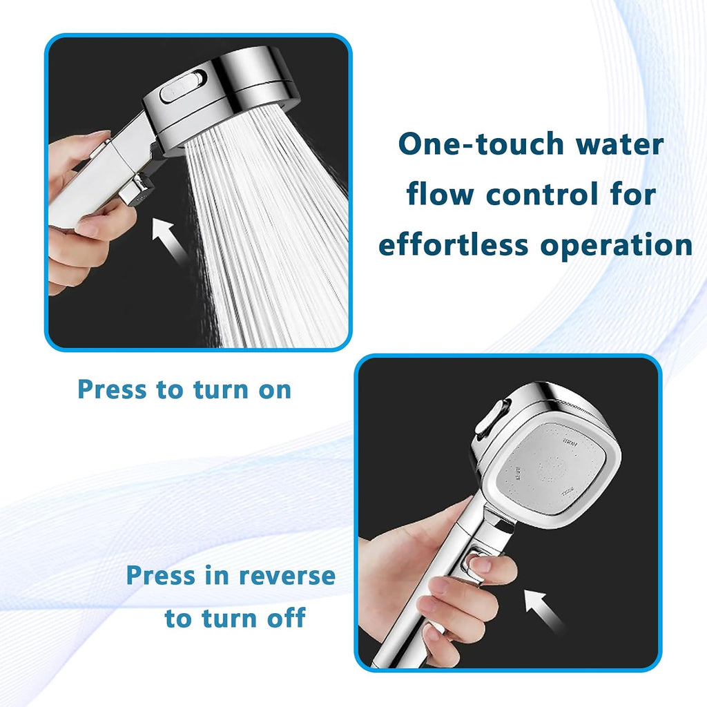 6464Pcs Clearance Cyclone Pressurized Shower Head, Turbo Water Saving Handheld Shower with One-Click Stop Button, 3-Speed High Pressure Transparent Bathroom Nozzle