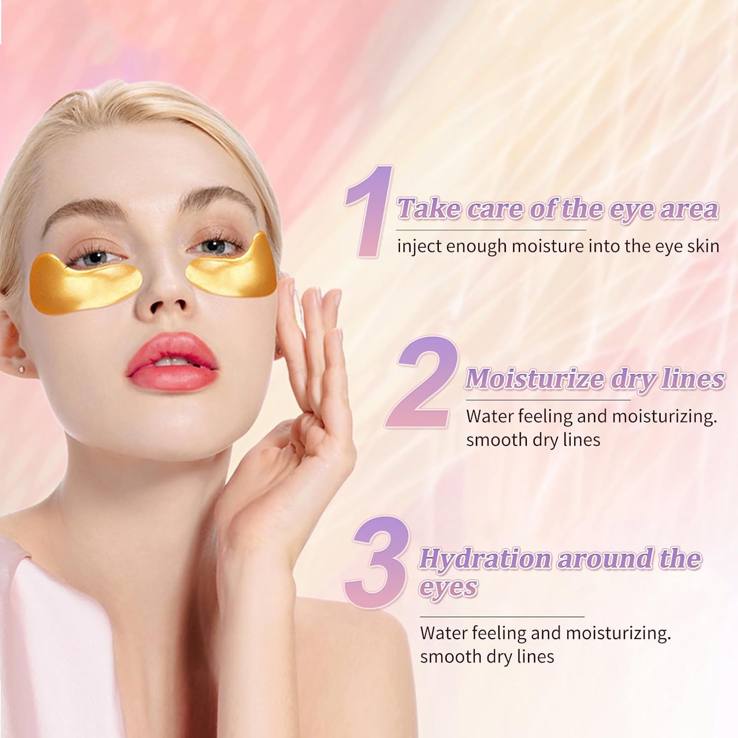 Clearance 24K Gold Gel Eye Patches, Firming Nourishing Under Eye Masks, Reduce Dark Circles Puffiness Fine Lines, 5 Pairs Per Box