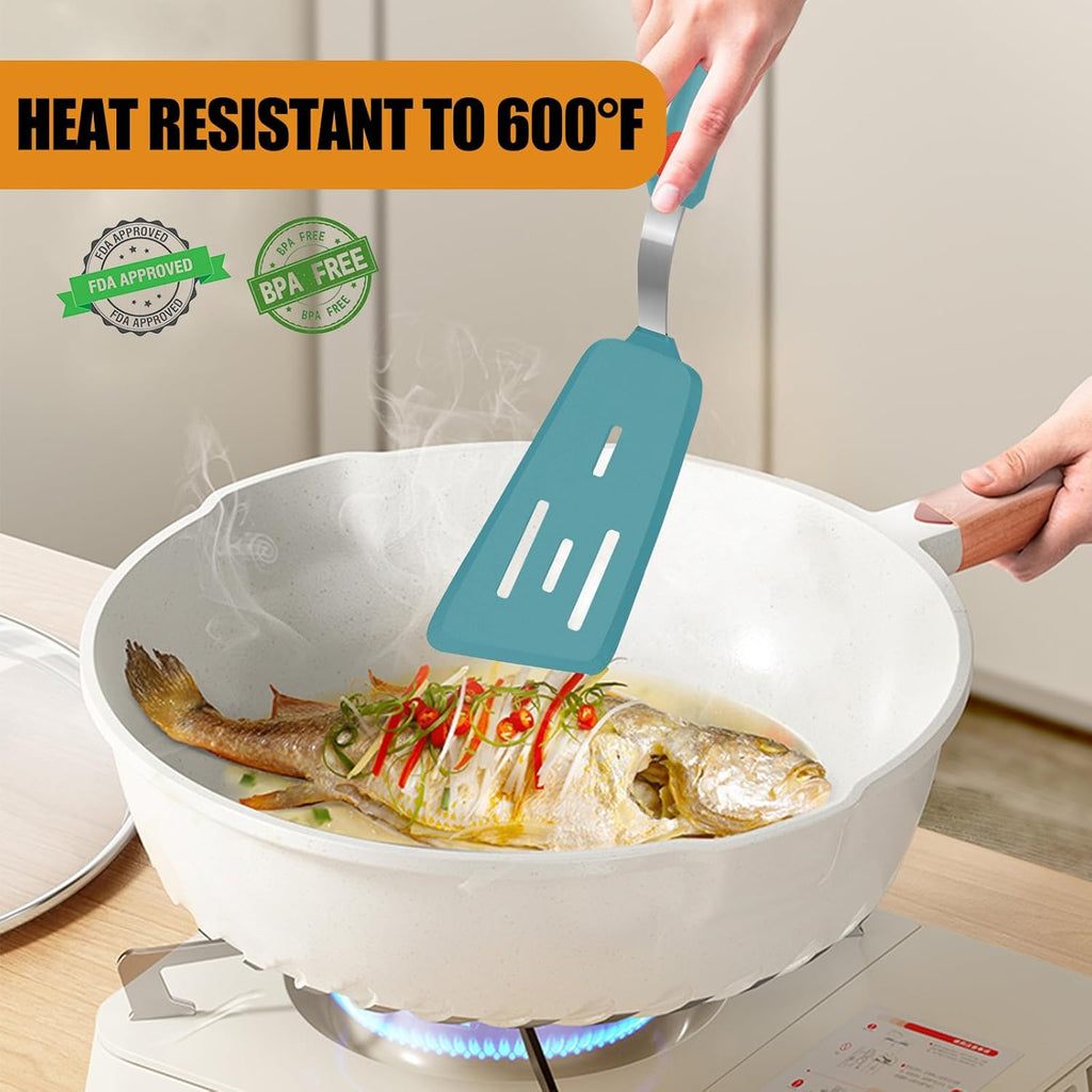 Heat Resistant Silicone Cooking Turner Set of 3 with Stainless Steel Handle, Clearance Bulk Stock 150 Sets Non Stick Kitchen Spatula Kit