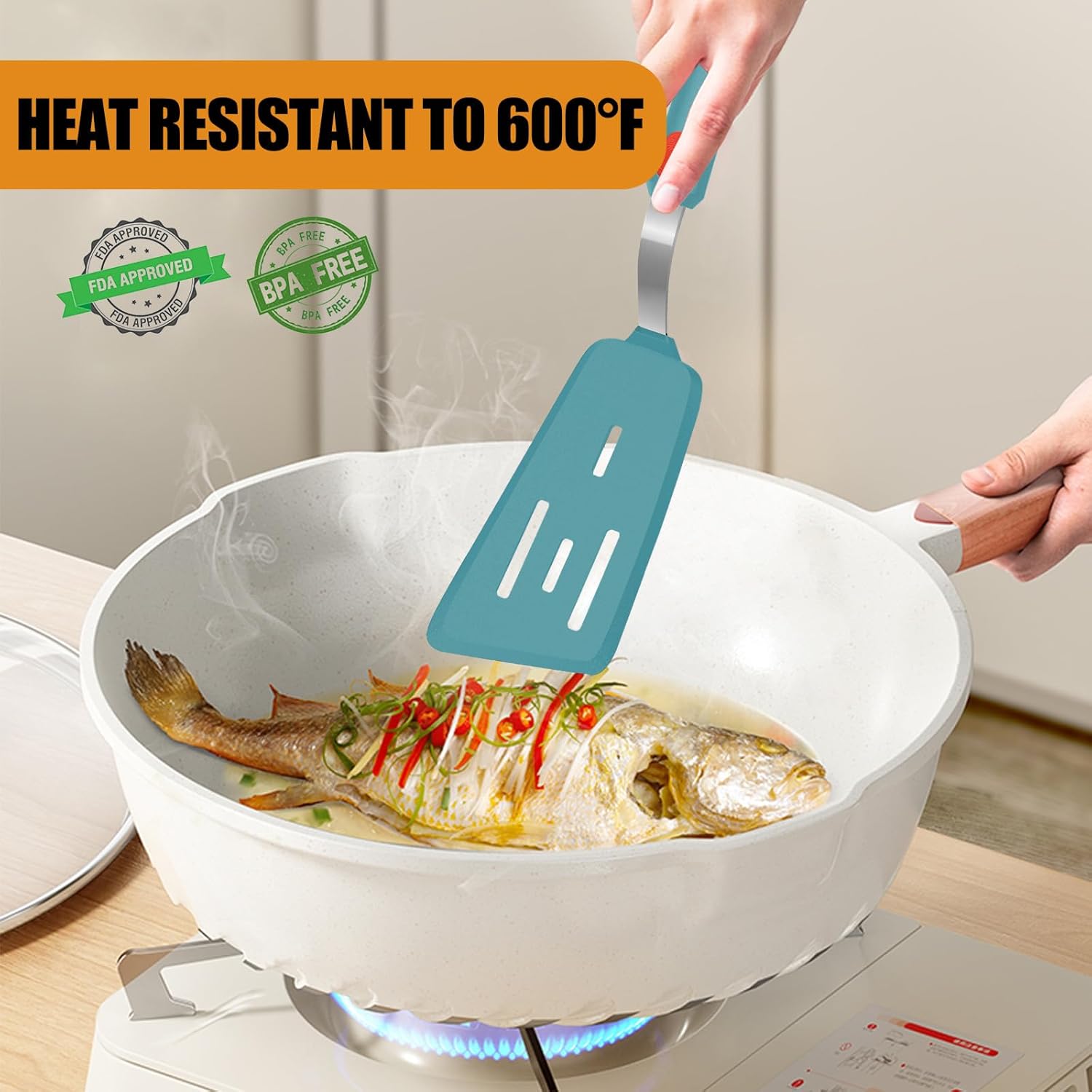 Heat Resistant Silicone Cooking Turner Set of 3 with Stainless Steel Handle, Clearance Bulk Stock 150 Sets Non Stick Kitchen Spatula Kit