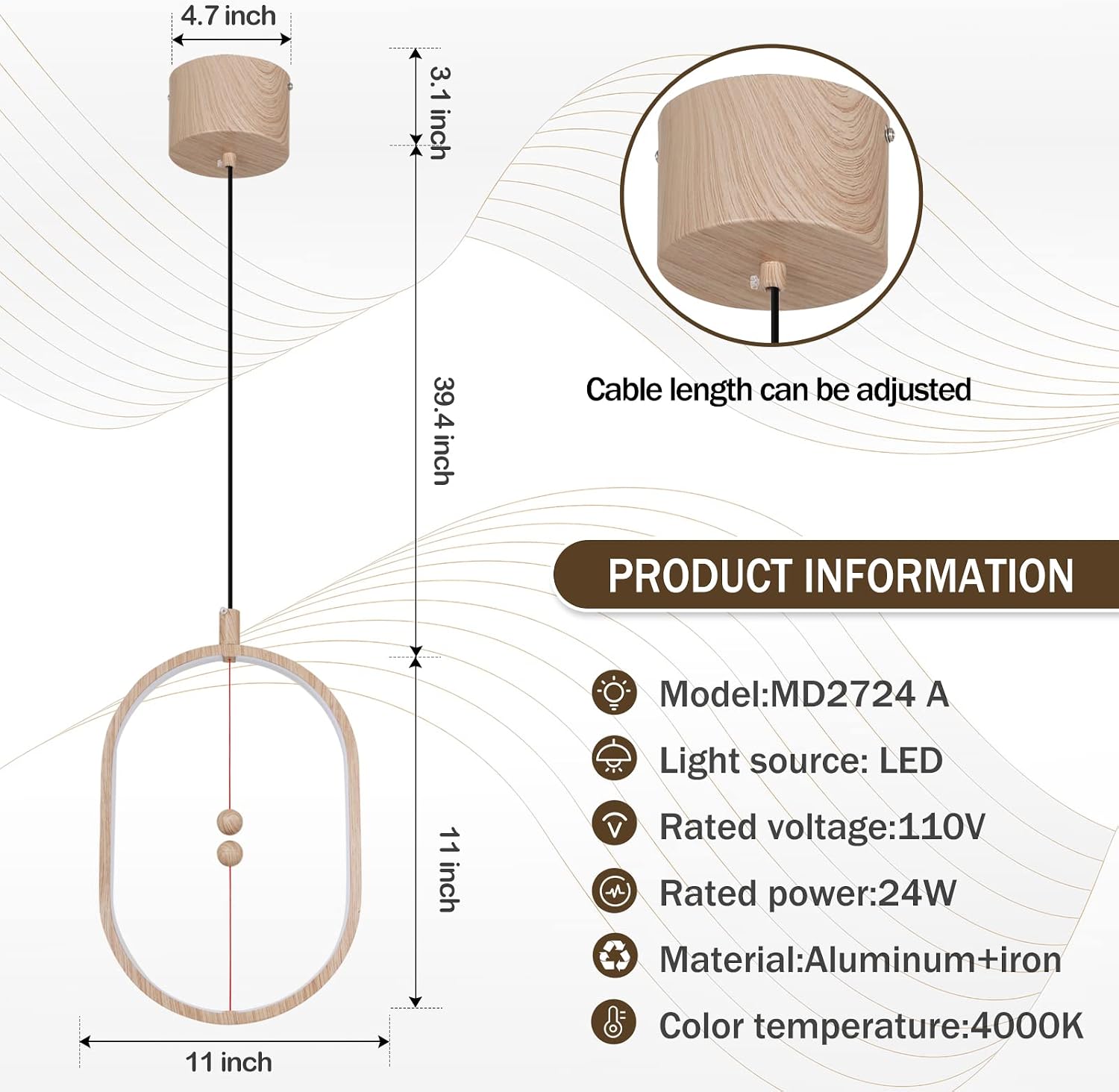 Modern Geometric LED Pendant Lights Clearance, Multi Shape Circle Square Oval Minimalist Hanging Lamp, Black White Frame Red Wire Decor Chandelier for Bedroom Dining Kitchen Cafe