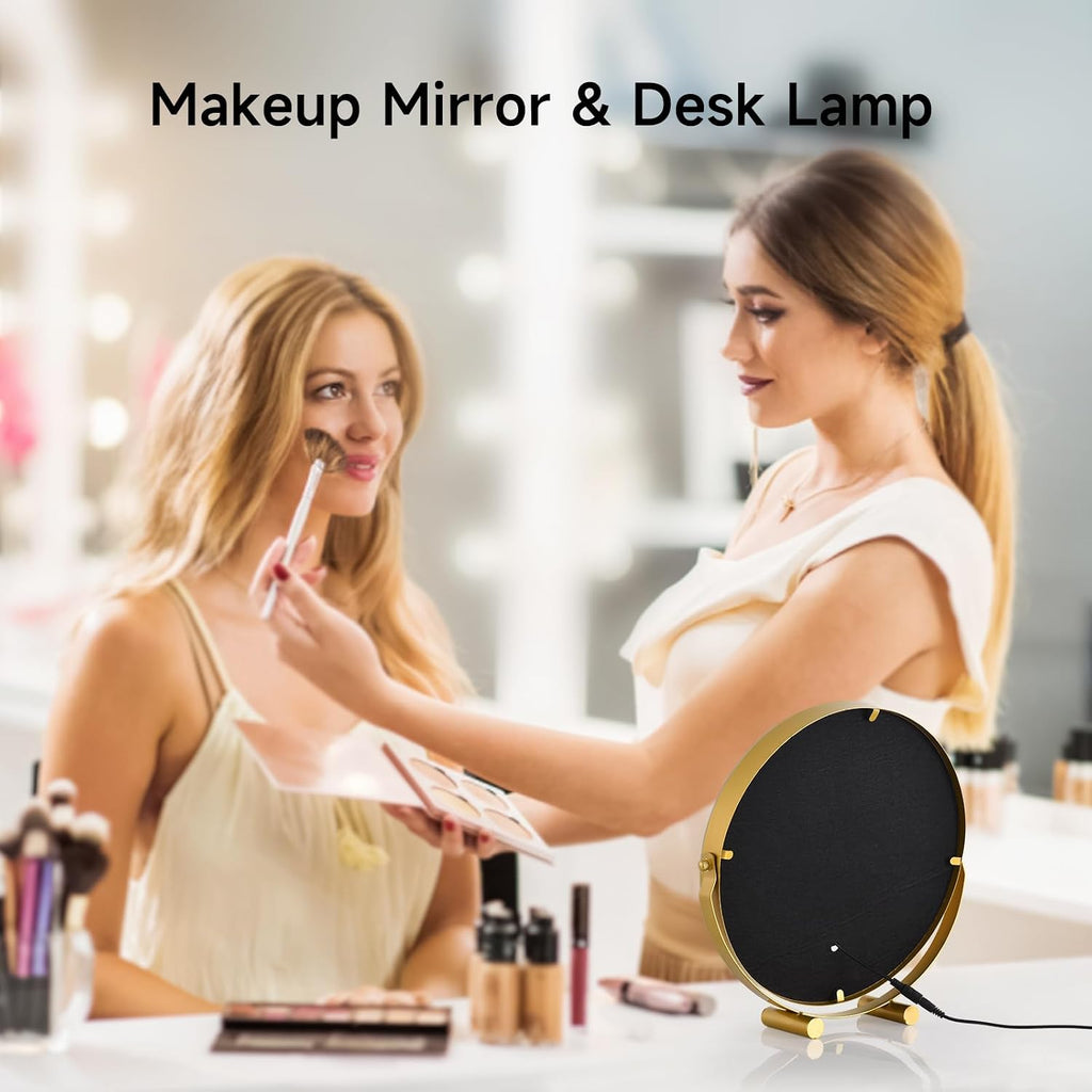 Modern LED Vanity Mirror with Touch Control, Round Gold Metal Frame, Makeup Mirror with Stand for Bathroom, Bedroom, Dressing Table