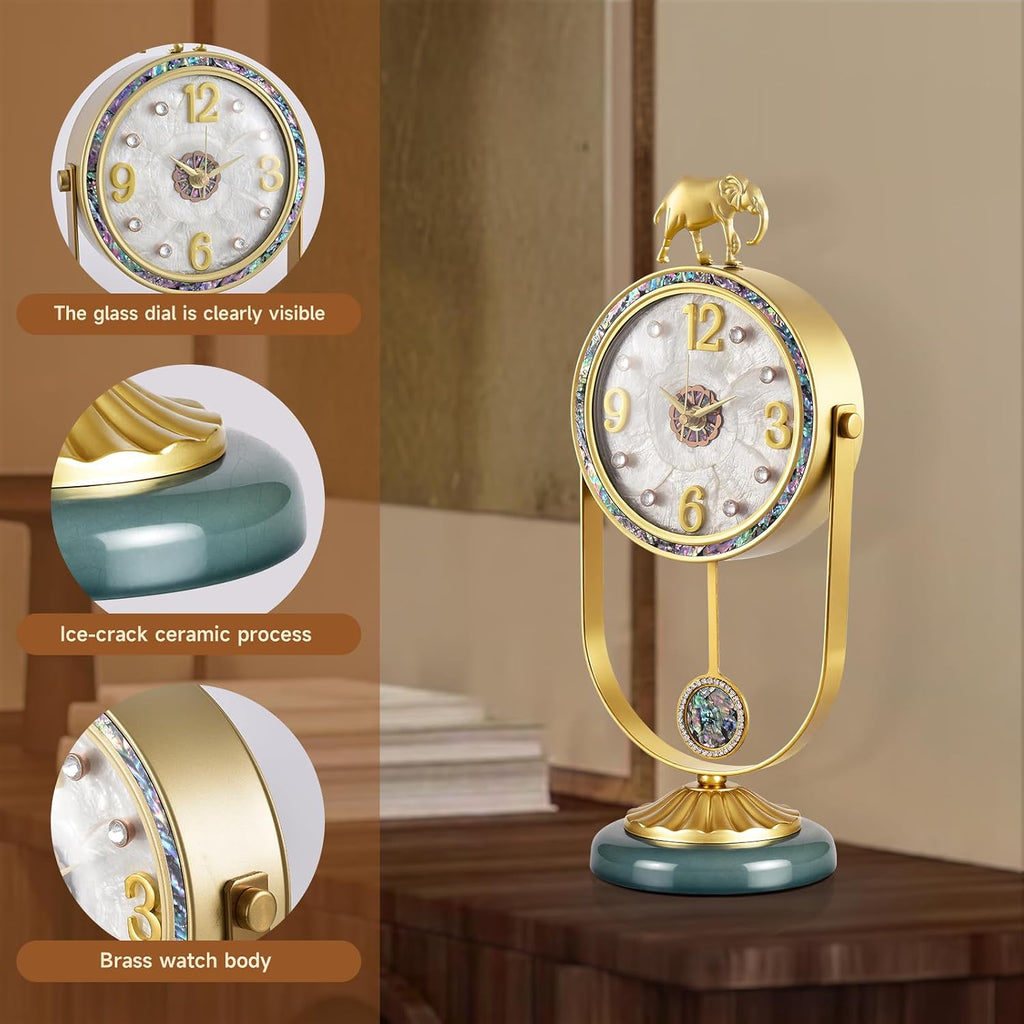 Bulk Clearance Luxury Table Clocks Wholesale | Golden Elephant Decor Desk Clock & European Roman Numeral Pillar Pendulum Clock, Limited Stock Bundle Liquidation