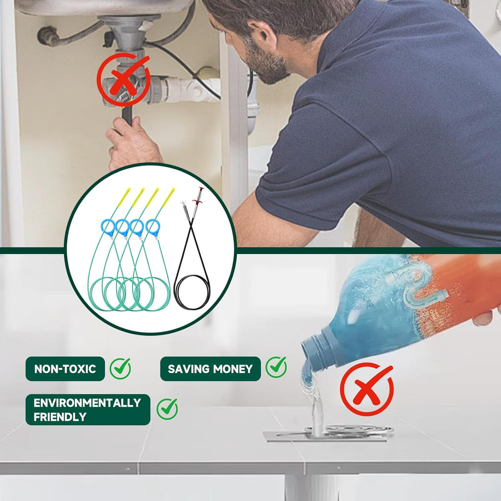 Drain Auger Pipe Cleaner Tool Set Clearance, Flexible Sink Drain Clog Remover Cable, Multi-Size Plumbing Drain Snake for Bathroom Kitchen Toilet Bathtub Sewer Clogged Pipe