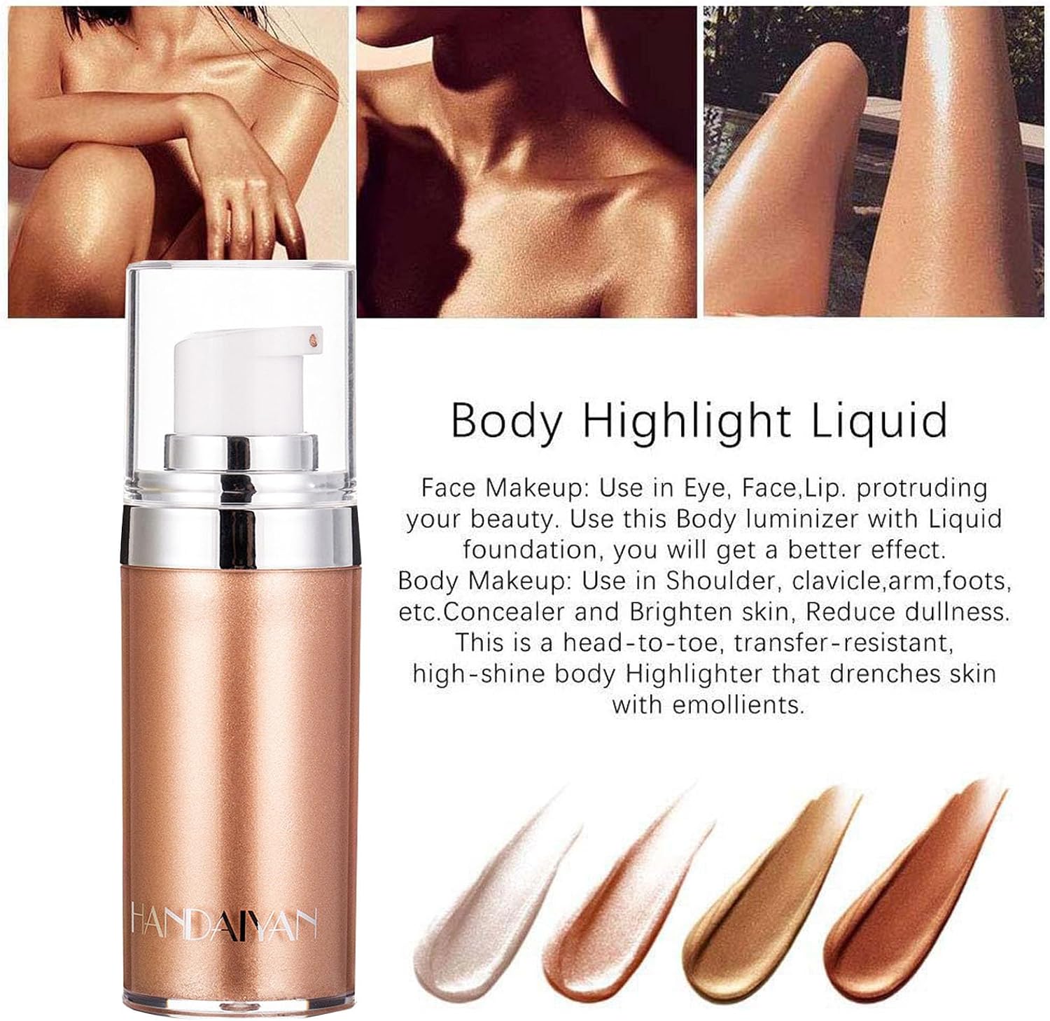 Clearance HANDAIYAN Shimmer Body Cream, Glitter Liquid Highlighter for Body & Face, Mixed Colors Random Shipment, Long Lasting Luminous Bronzer