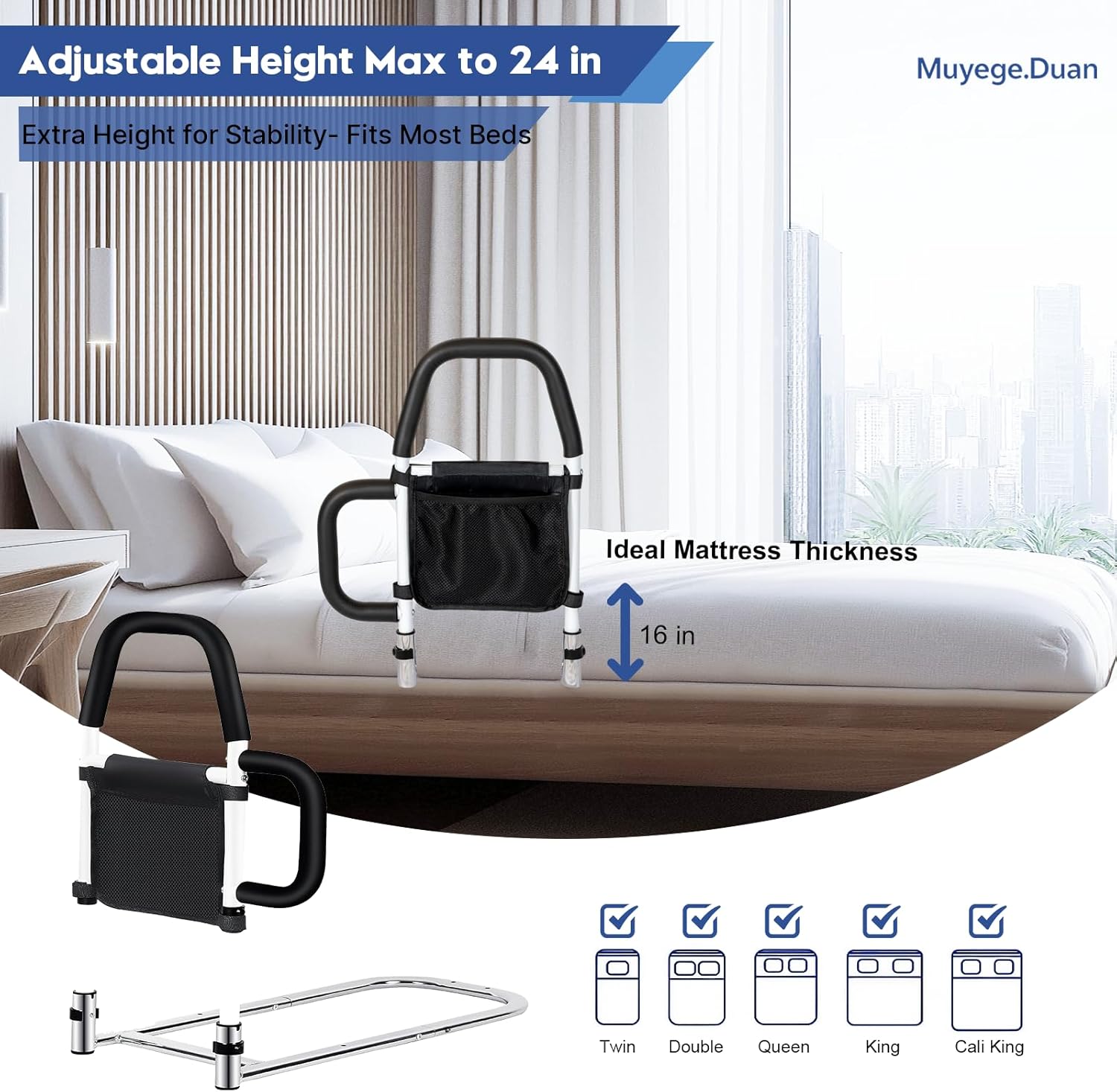 Surplus Clearance Stock 2200 Bed Safety Rail For Elderly, Anti-Fall Adjustable Bedside Grab Bar With Storage Pocket Wholesale Batch