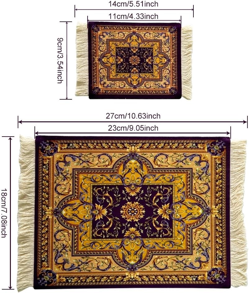 Persian Rug Mouse Pad & Coaster Set Clearance – Vintage Oriental Flower Design, Bohemian Carpet Mousepad for Office & Home, Mini Desk Accessories for Laptop & PC