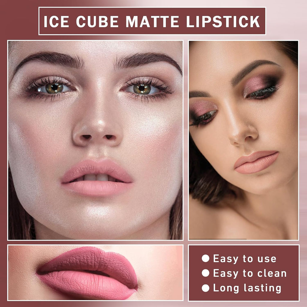HANDAIYAN Ice Cube Matte Lipstick, Velvety Nude Long Lasting Lip Makeup, Mixed Assorted Colors Random Delivery Clearance Stock