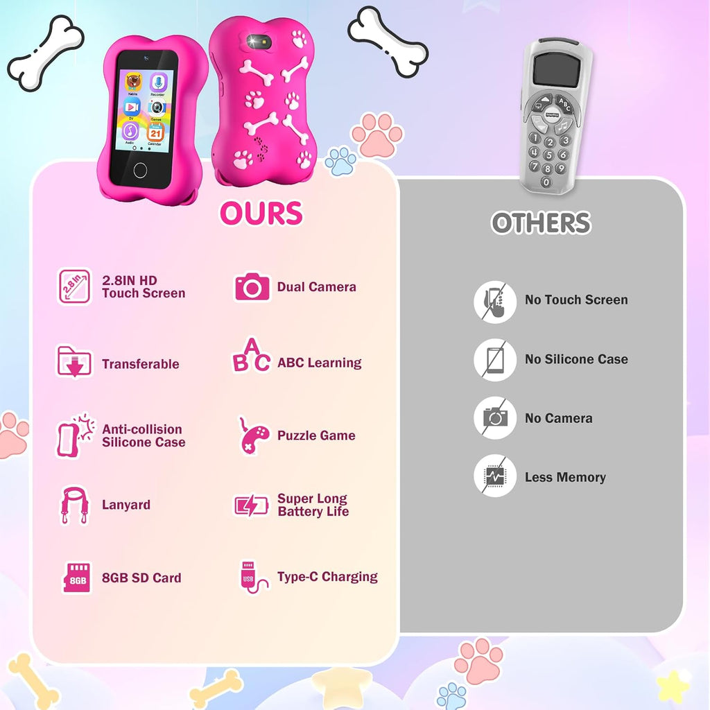 Multi Color Kids Smart Toy Phone with Dual Camera Clearance, 8GB Touch Screen Educational Game Music Player, Toddler Learning Play Cell Phone with Anti-Drop Silicone Case