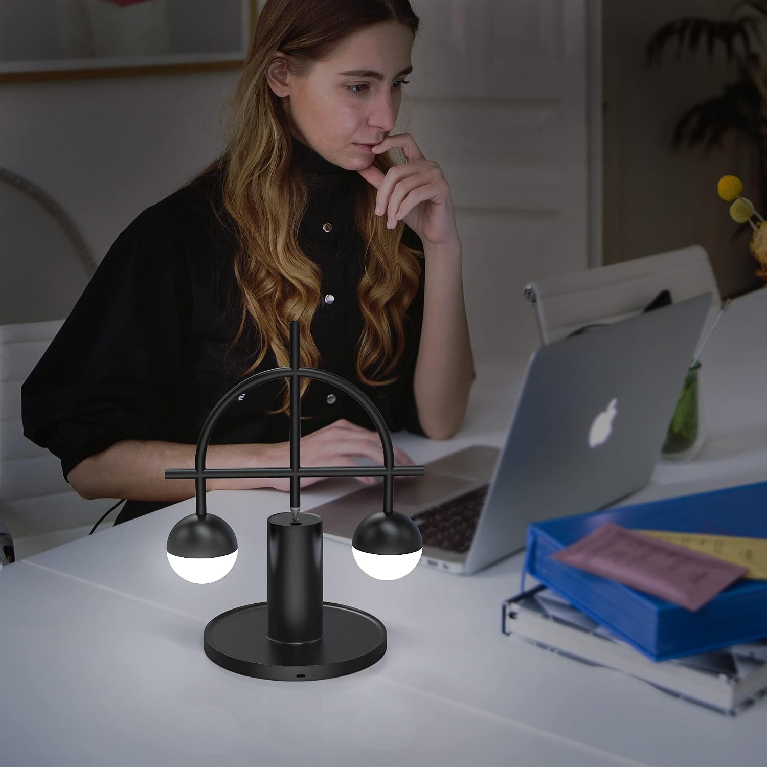 705Pcs Clearance Modern Balance Scale Table Lamp, 2-Light Rechargeable Cordless Touch LED Desk Lamp, Multi Color Available for Bedroom Bar Hotel Decor
