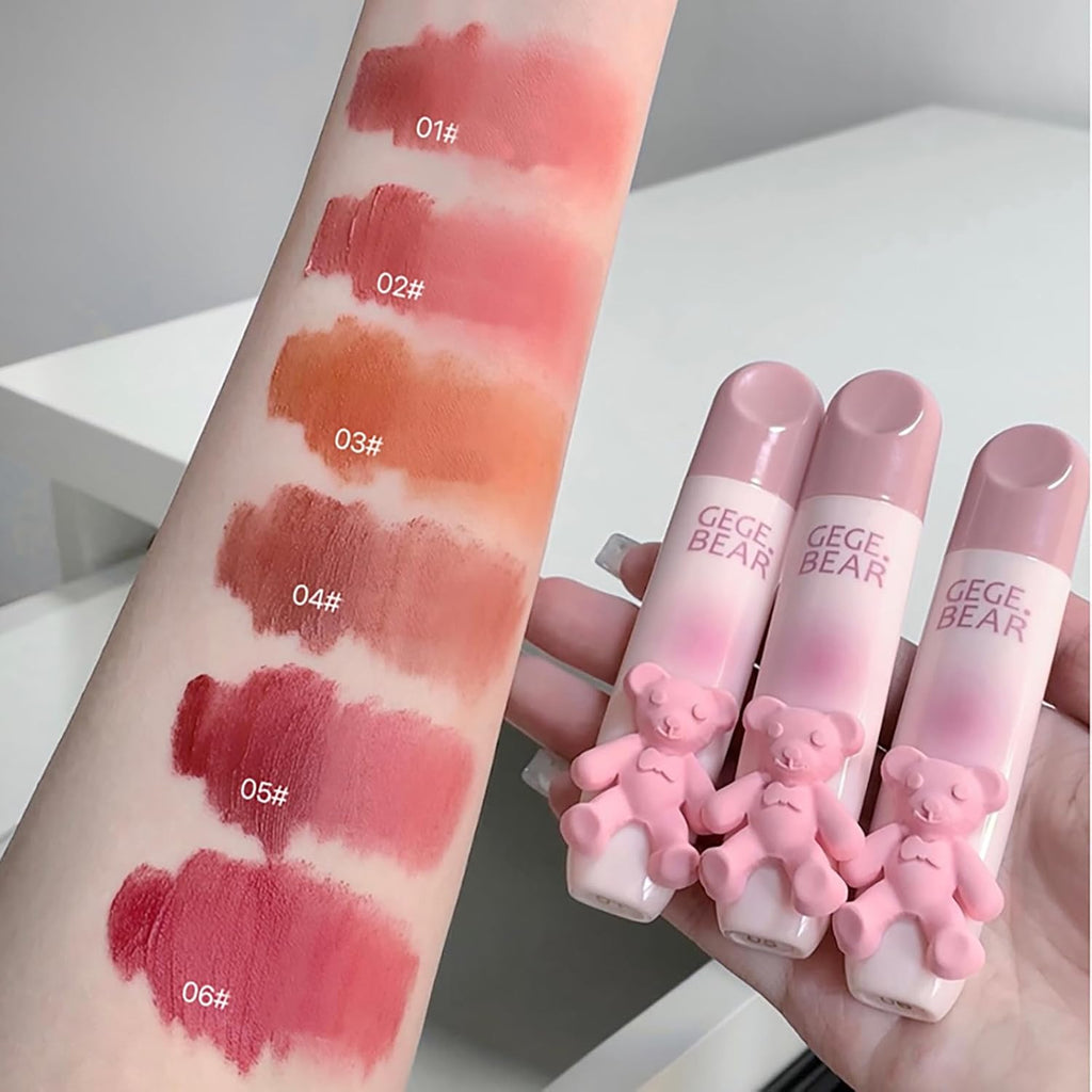 Kawaii 3D Bear Matte Lip Clay, Airy Soft Velvet Lipstick, Long Lasting Lip Gloss, Random Mixed Shades Clearance Stock