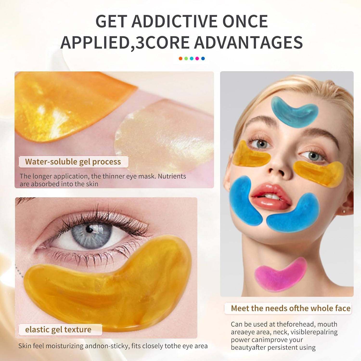 Clearance 24K Gold Gel Eye Patches, Firming Nourishing Under Eye Masks, Reduce Dark Circles Puffiness Fine Lines, 5 Pairs Per Box