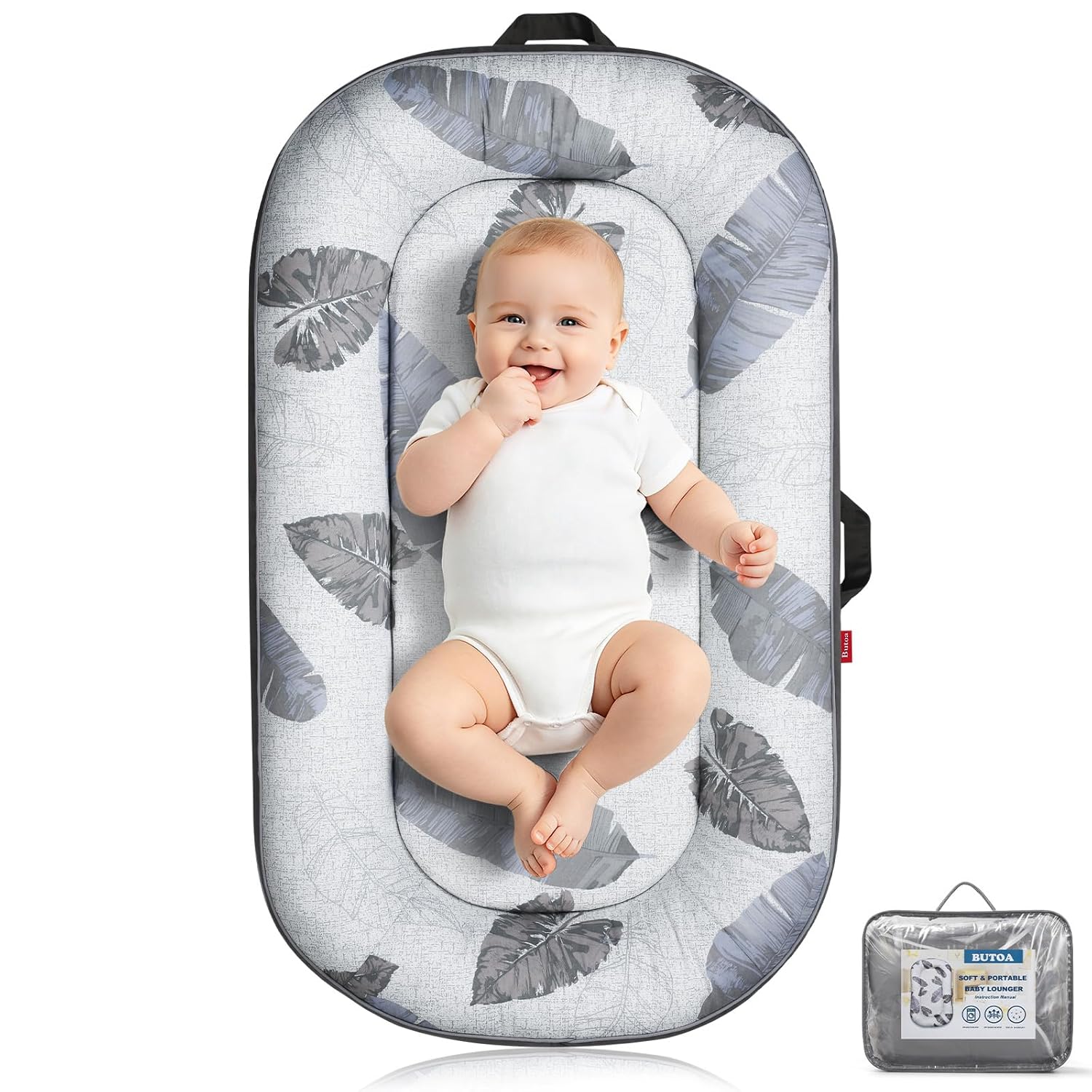 Surplus 118 Units Leaf Print Portable Baby Nest Lounger With Alphabet Sensory Cloth Book Foldable Newborn Sleep Pod Wholesale Clearance