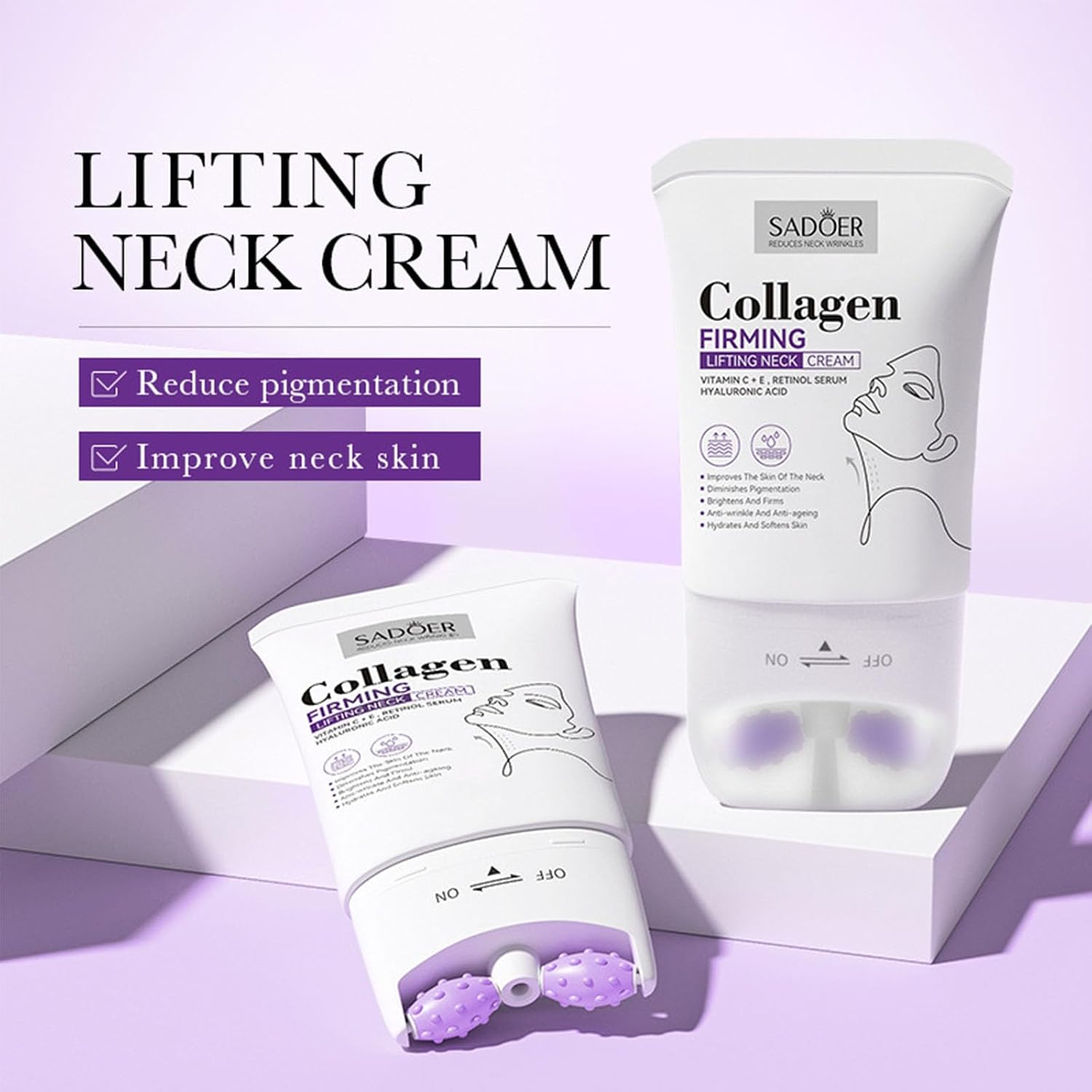 Roller Massage Neck Firming Cream, Collagen Anti-Aging Neck Lotion, Reduce Double Chin & Neck Wrinkles Clearance Stock