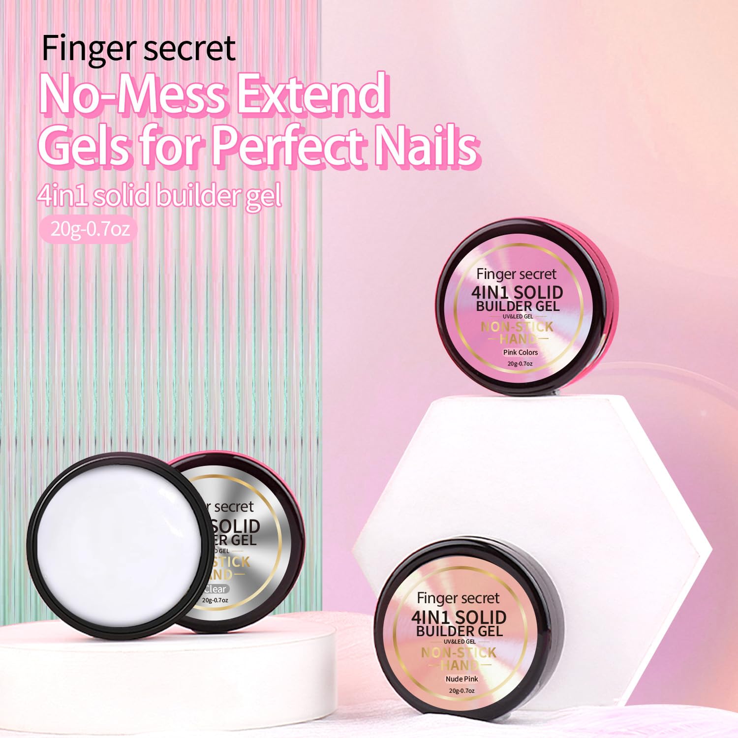Clearance 20g Solid Builder Gel 4-in-1 Kit, Non-Sticky Nail Extension Gel with Manicure Tools for Salon & DIY