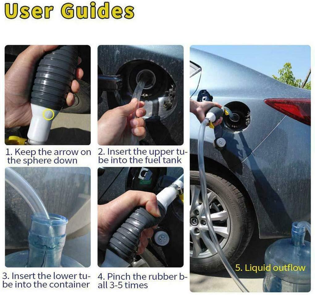 Manual Fuel Transfer Siphon Pump Clearance, Large Flow Hand Oil Extractor Hose with Check Valve, Portable Gas Diesel Water Liquid Suction Pump for Car Motorcycle