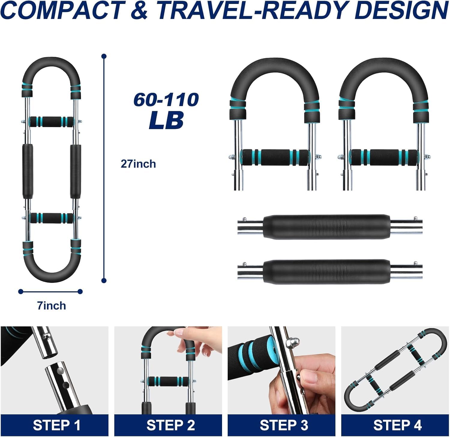 2160Pcs Clearance Adjustable U-Shaped Chest Developer, Dual Spring Arm Strength Trainer, Portable Home Workout Chest & Arm Exerciser