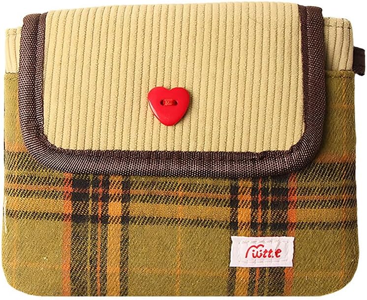 Red & Green Mixed Clearance Stock 32 Plaid Fabric Card Wallet, Cute Heart Button Mini Coin Purse with Wrist Strap Wholesale
